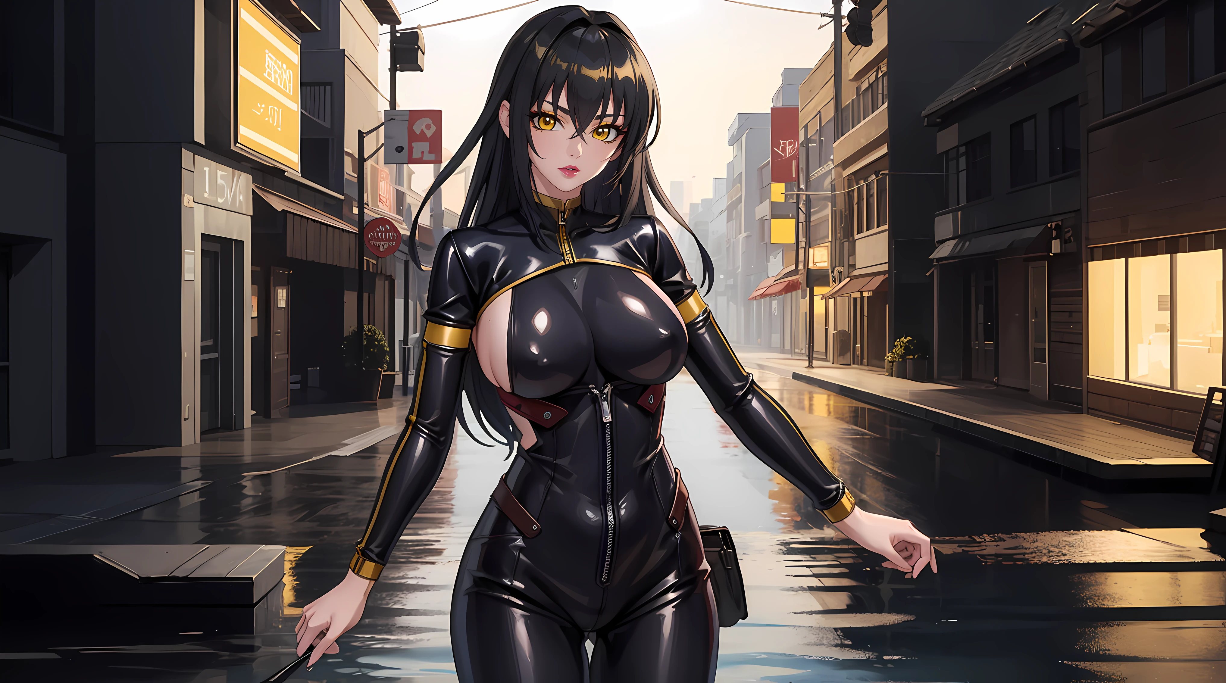 (masterpiece:1.4),(best quality:1.4), soft lighting, cinematic bloom, beautiful face, beautiful eyes, cowboy shot,
Annerose, 1girl, solo, female mature, black hair, long hair, (yellow eyes:1.4), large breasts, jumpsuit leather, skin tight, hair intakes, covered breasts, sideboob, exquisite eyes detail, exquisite character design unity details 8k hdr, professional art, landscape, (solo:1.5, cowboy shot:1.5), night, in the middle of lake surrounding by waterfall, sexy body, milf, 35 years old girl, big thighs, sexy waist