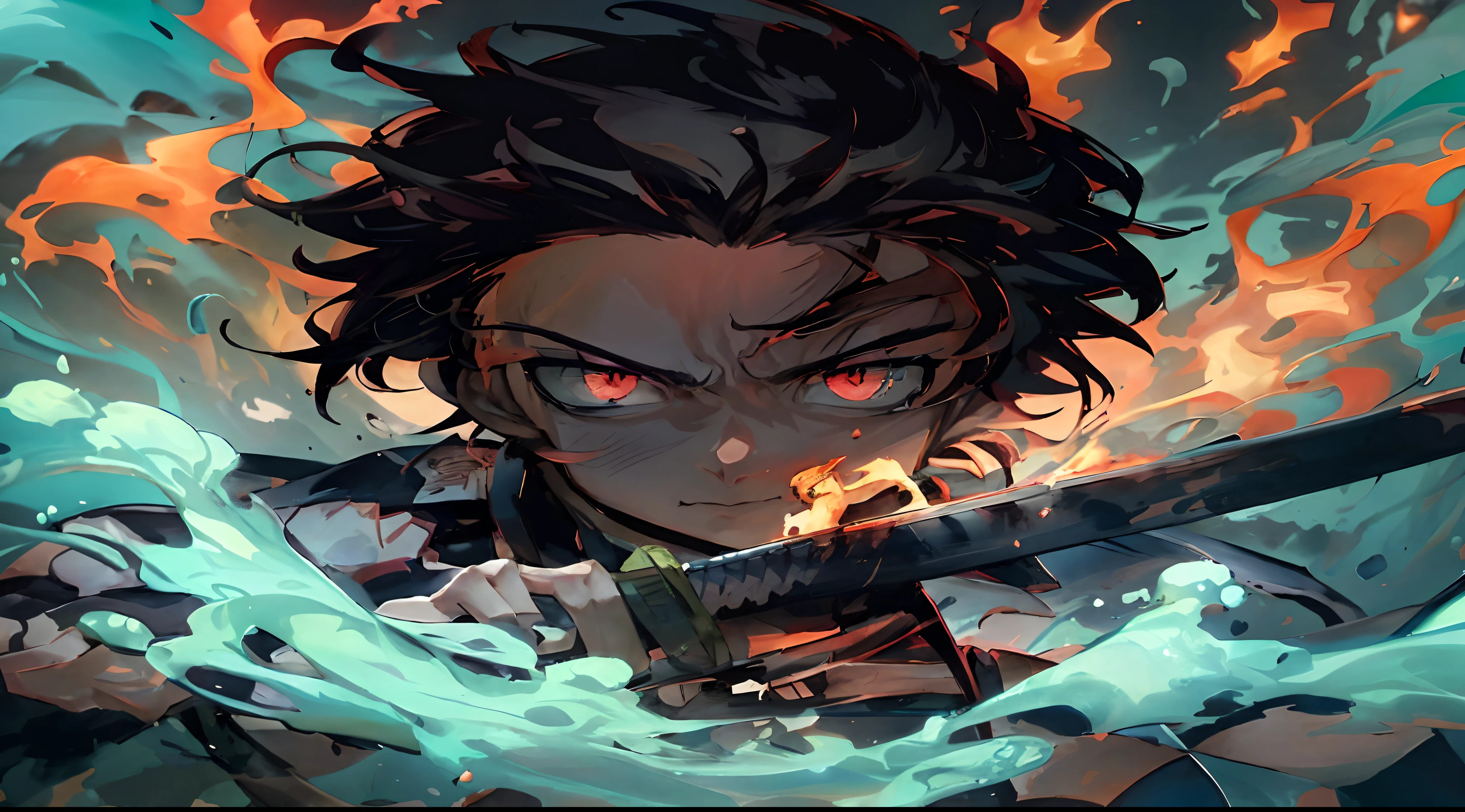 Anime character holding sword in front of fire and water background, Cute guy in art Demon Slayer, Demon Slayer art style, demon slayer rui fanart, Badass anime 8 K, Demon Killer, anime key art, 4k manga wallpapers, Kimetsu no yaiba, anime wallaper, Anime epic artwork, Anime art wallpaper 8k, Site art