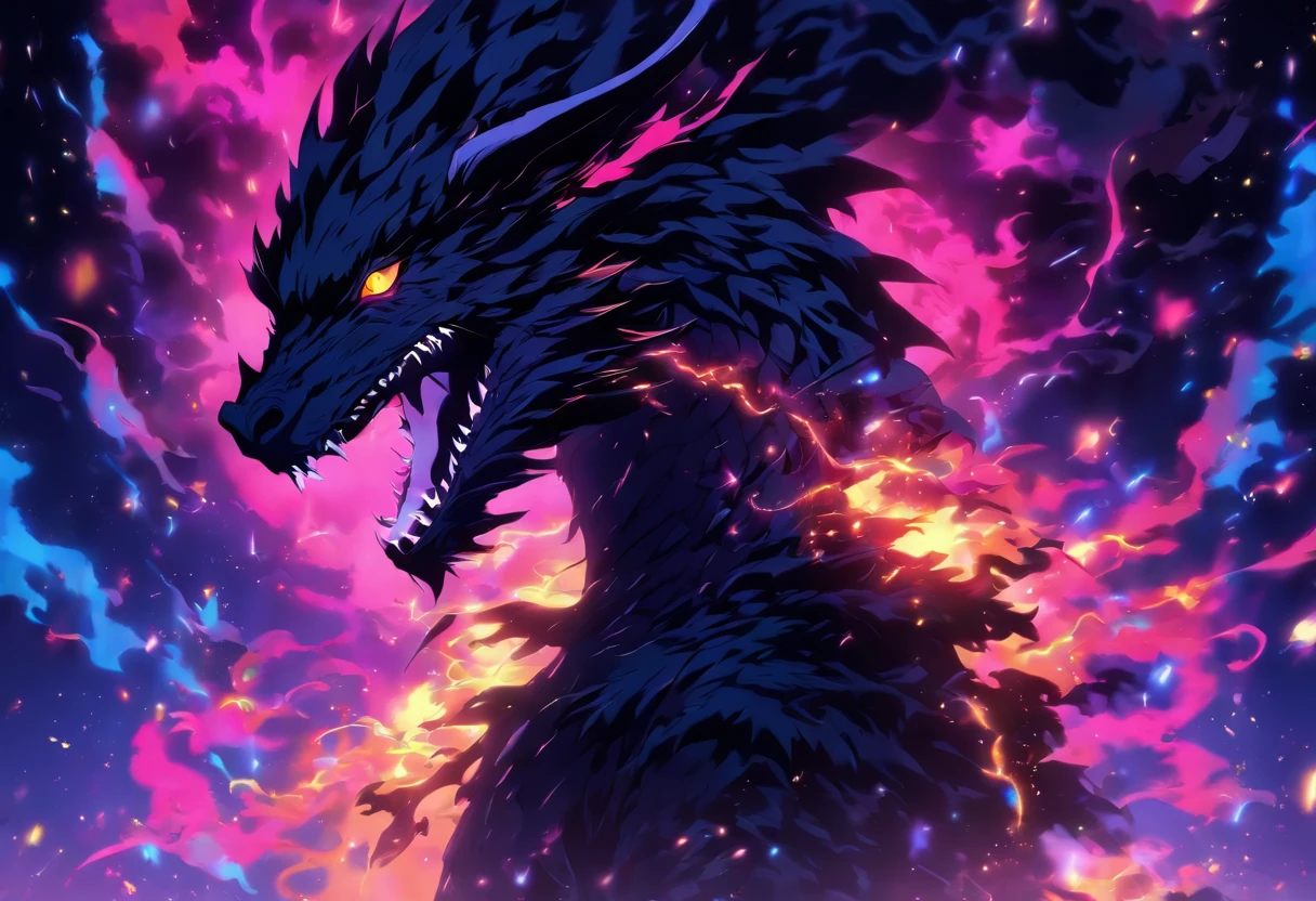 (a-black-themed,18K resolution,altamente detalhado,master part:1.2),um jovem sinistro vestindo um manto branco,segurando uma espada brilhante roxa,poisonous substances in the air,with a faint ghostly silhouette of a black dragon hovering over its head.