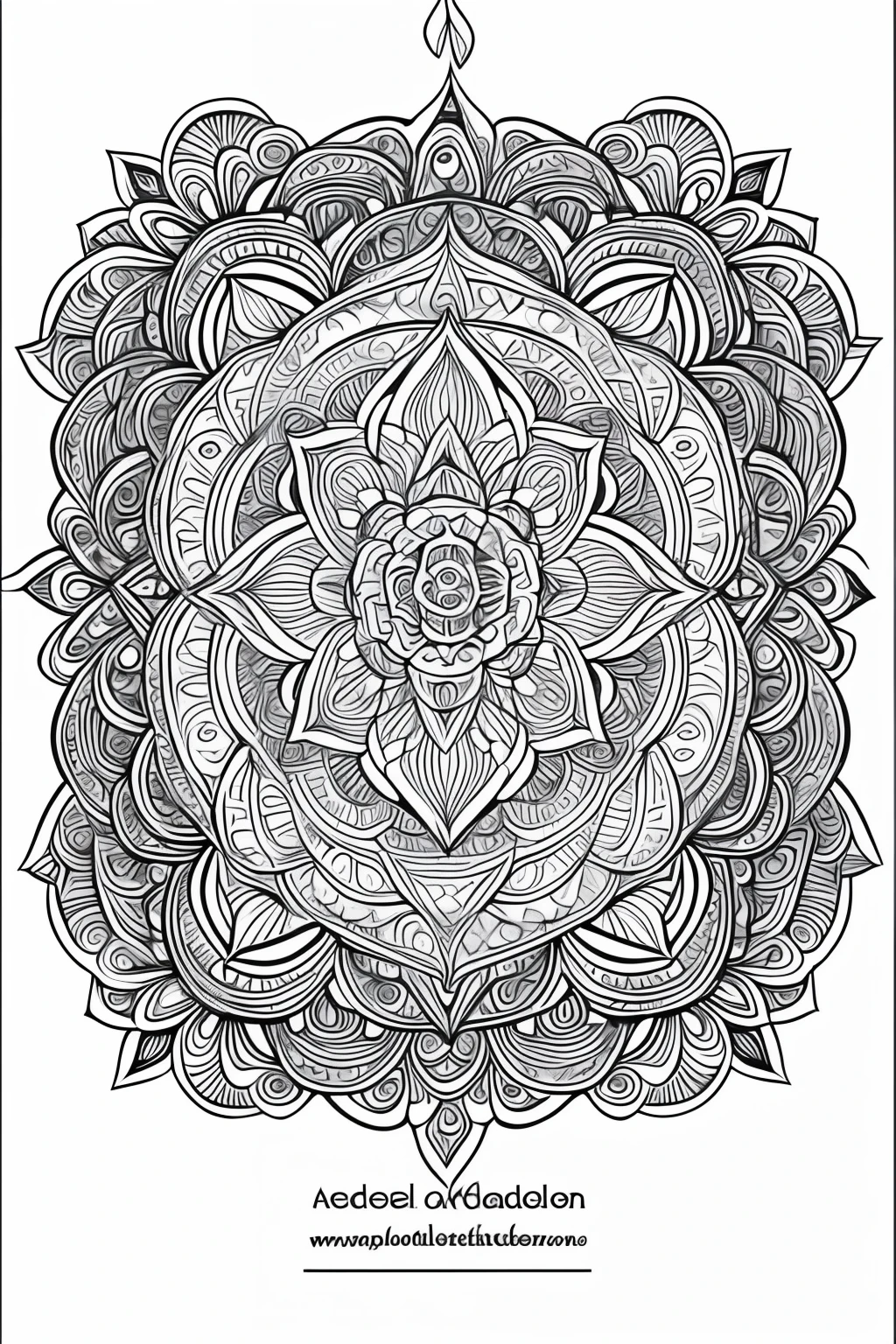 colouring page for adult, mandala, clean line art, no background,Expressed only in black line drawings,More white,one flower,tarot card-style,Roses around the perimeter