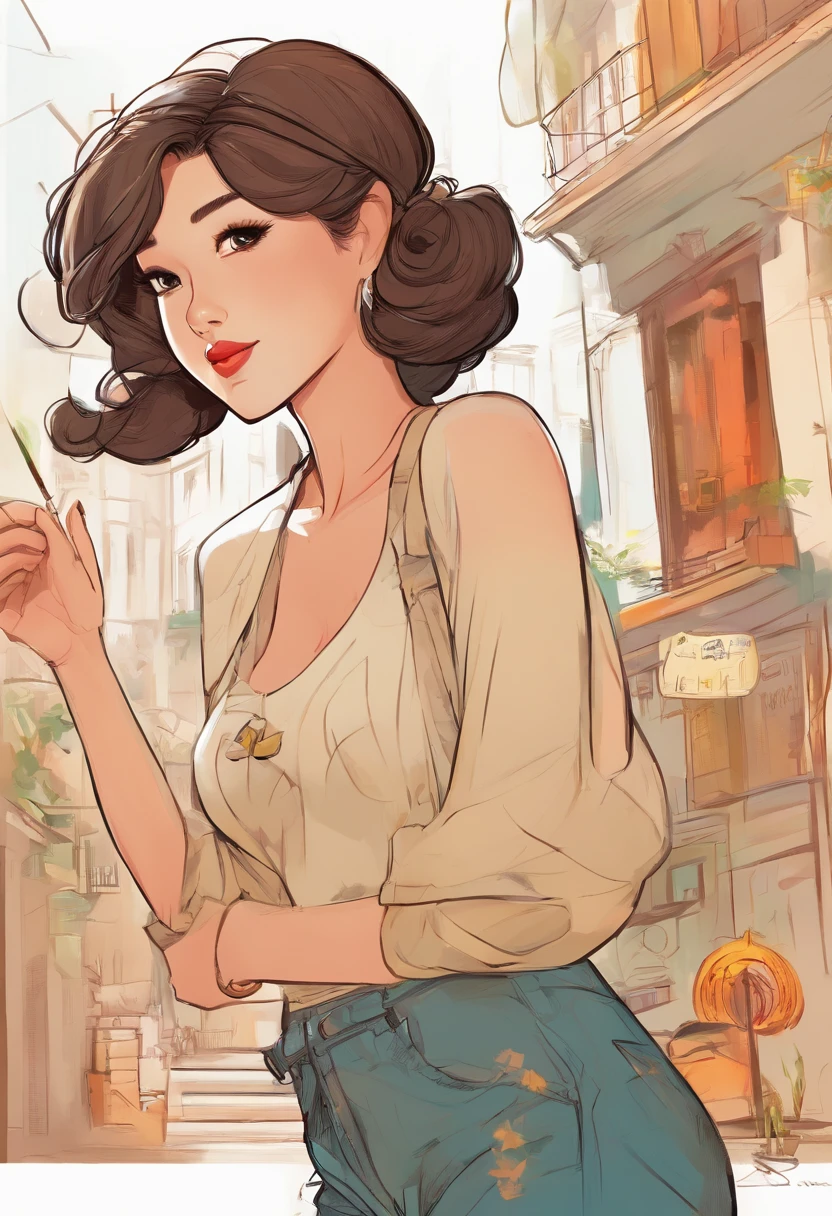 Hairstyles: shapely, A high ponytail adds an element of sophistication and style, Super pretty 20 year old Korean girl,happy face, Cartoon style illustration, Cartoon Art Style, Cartoon Art Style, Digital illustration style, Highly detailed character design, cute detailed digital art, beautiful digital illustration, high quality portrait, Comic art, Asia, Character Design Portrait, Rough line sketch style,