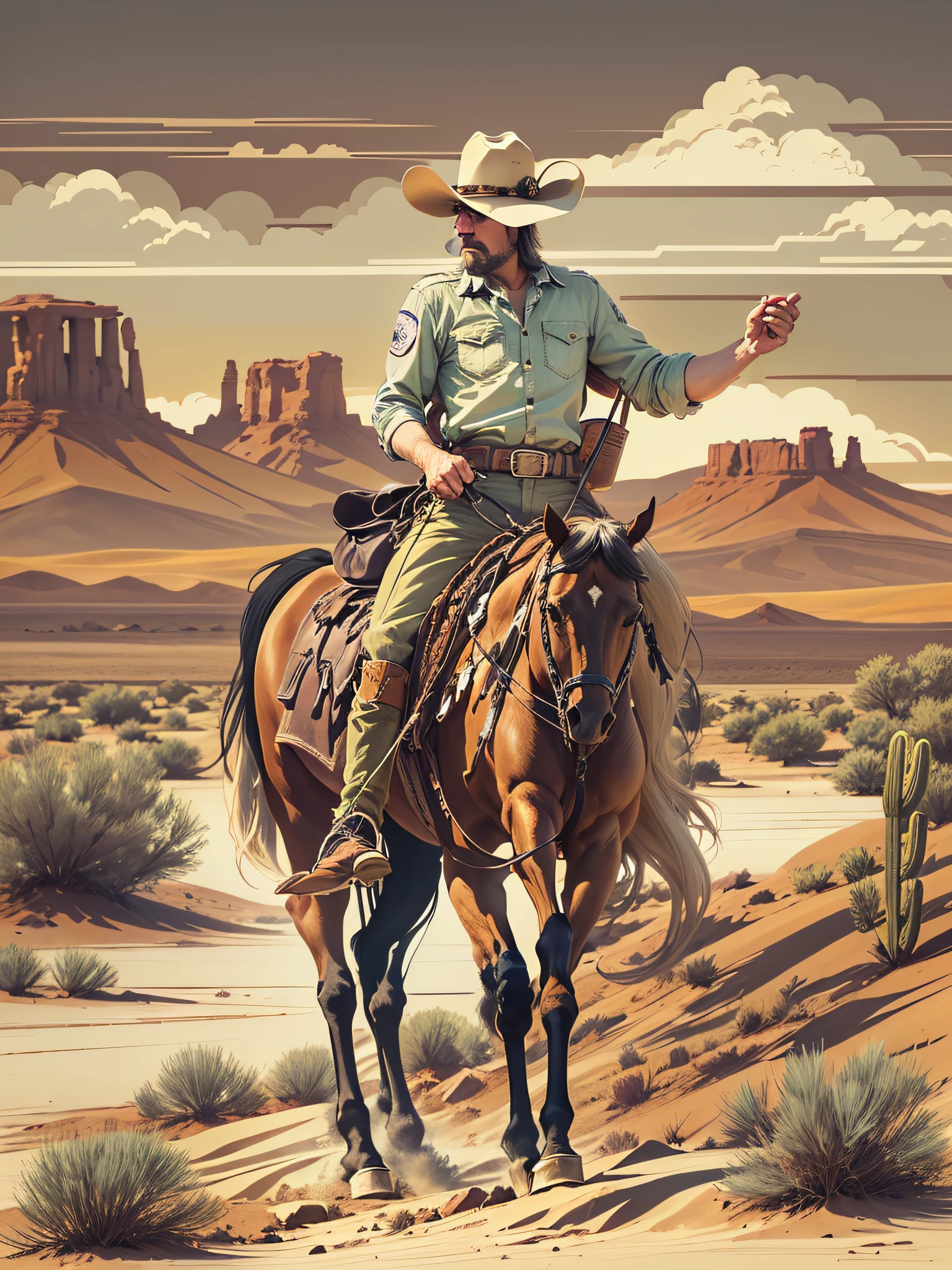 comic book's cover, Comic book cover about space cowboys, 1 Amazing story of cowboy hat style, 1940s 1950s, Red and Green, comic art, Realistic scenes, Romanticized Realism Dynamics