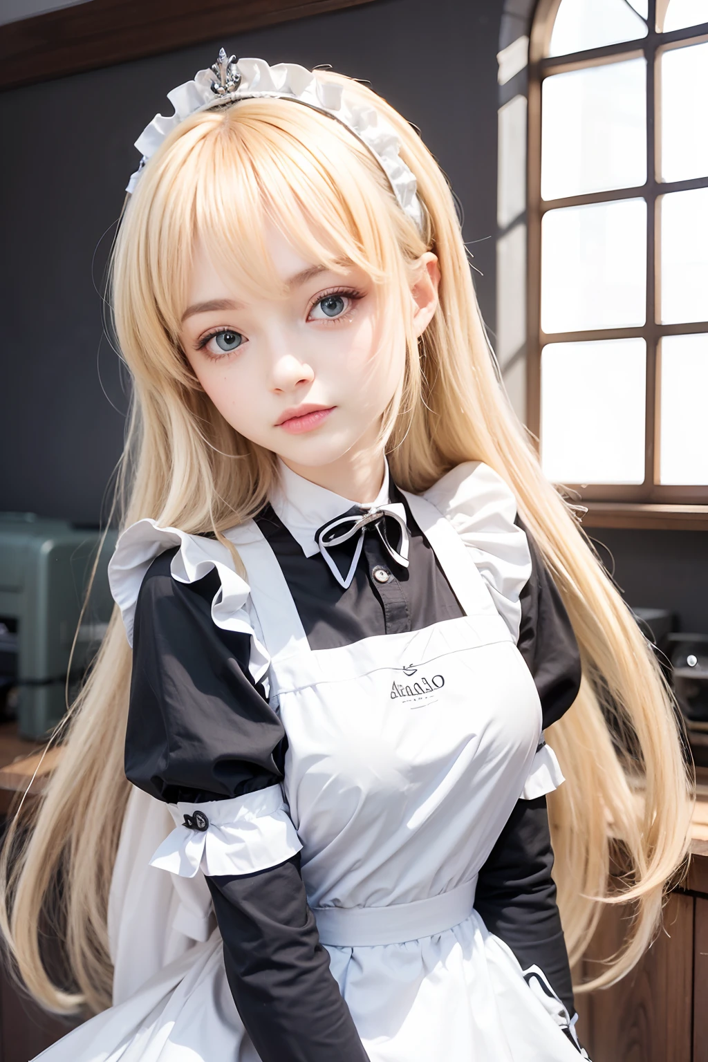 Garota, blond hair, green eyes, shy face, HD, 4K, alta qualidade