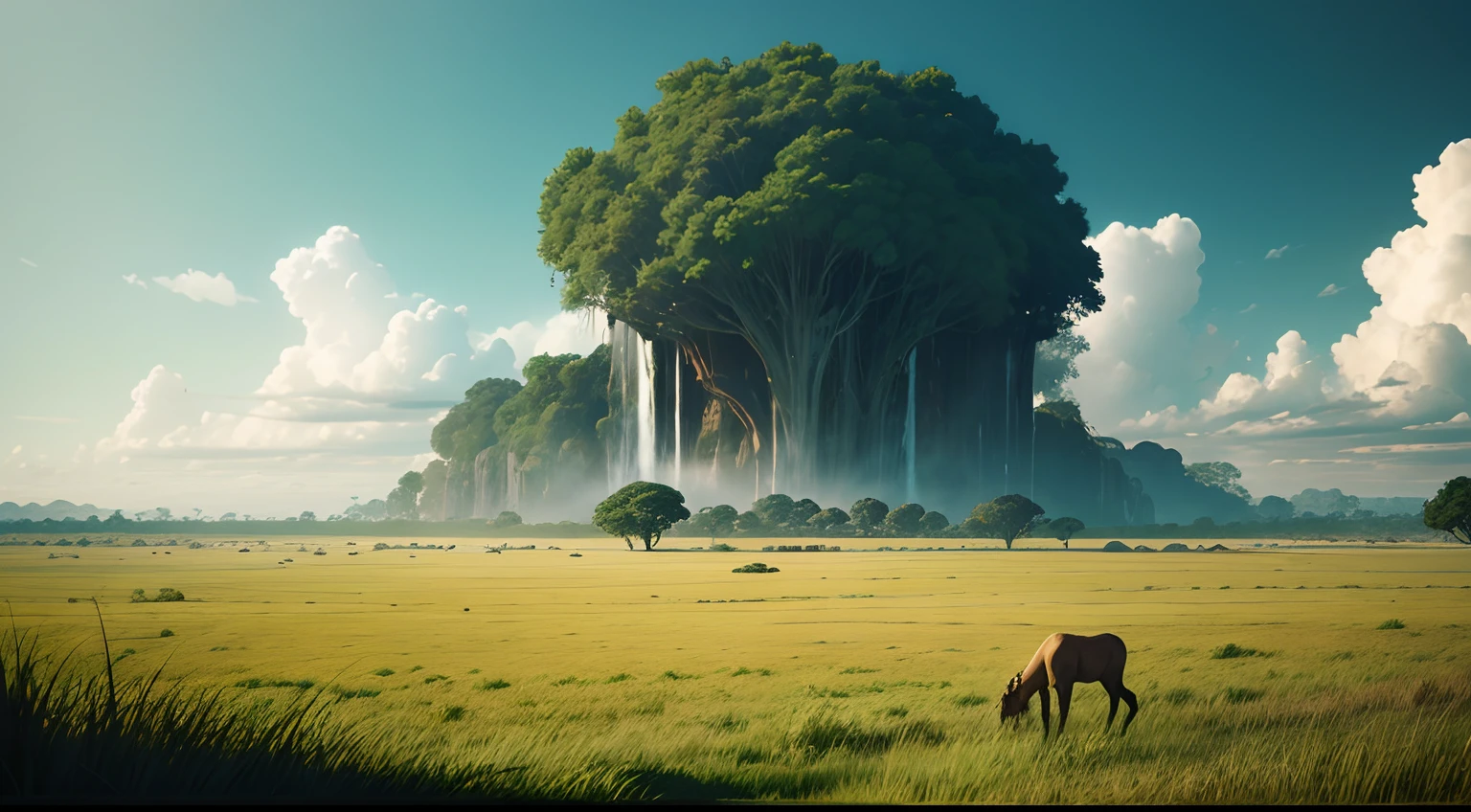 Jungle ,The vast sky, large grasslands, extremely tense and dramatic pictures, moving visual effects, 4k