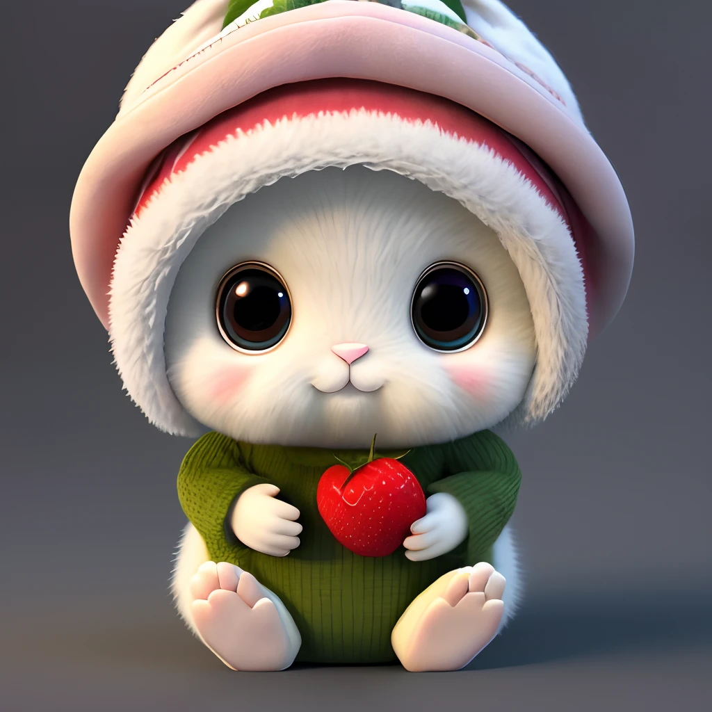 : 3. Rabbit, realistic, hairy, clothed animal, apple, dark circles, blush, cherry, food, fruit, full body, hat, non-human, strawberry, tomato, watermelon
