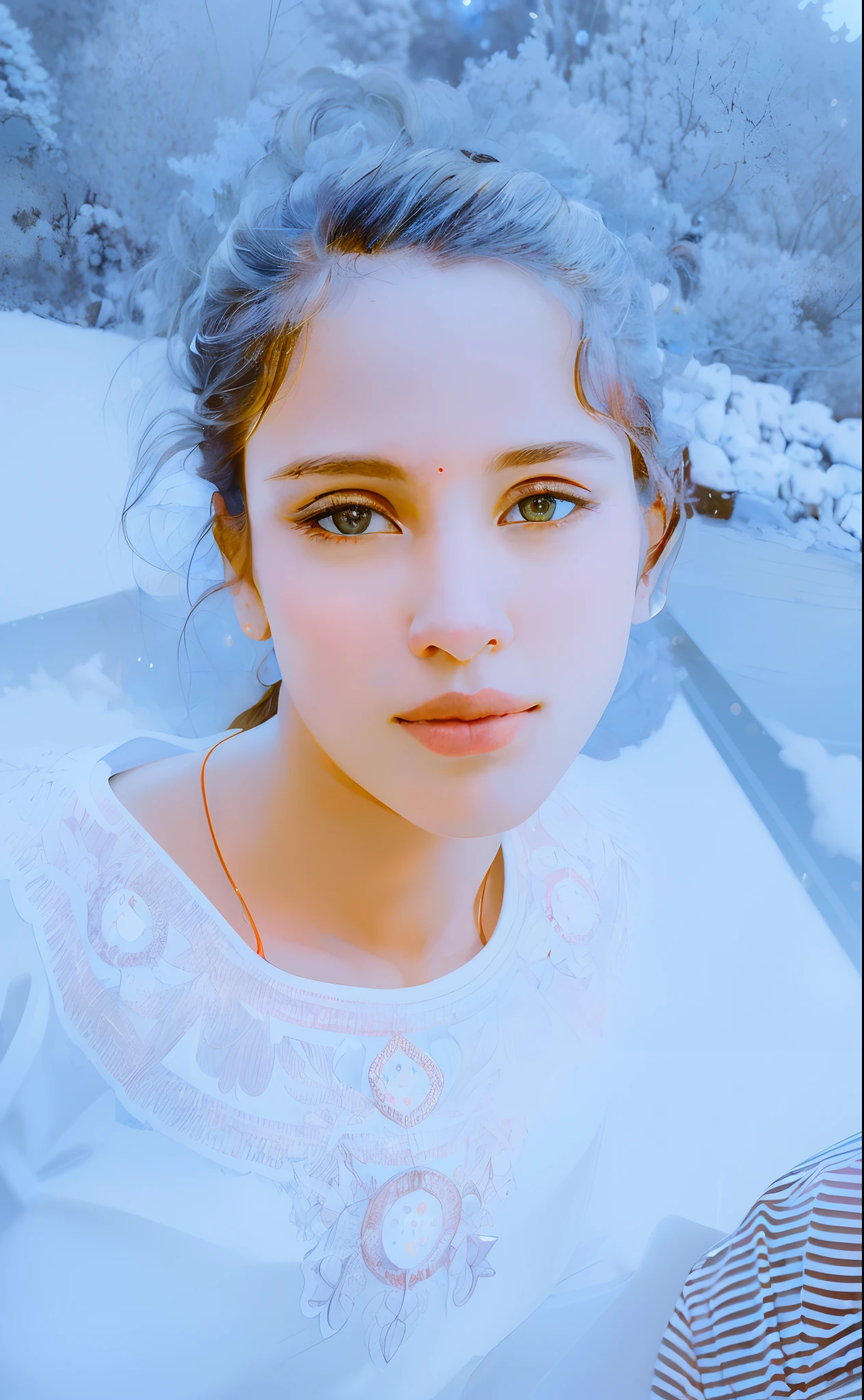 ((best quality)), ((masterpiece)), ((realistic)), portrait,
1girl, celestial, deity, goddess, light particles, halo, looking at viewer,
(bioluminescent:0.95), vibrant, colourful, color, (glowing, glow),
(beautiful composition), cinematic lighting, intricate, (symmetrical:0.5), whimsical,