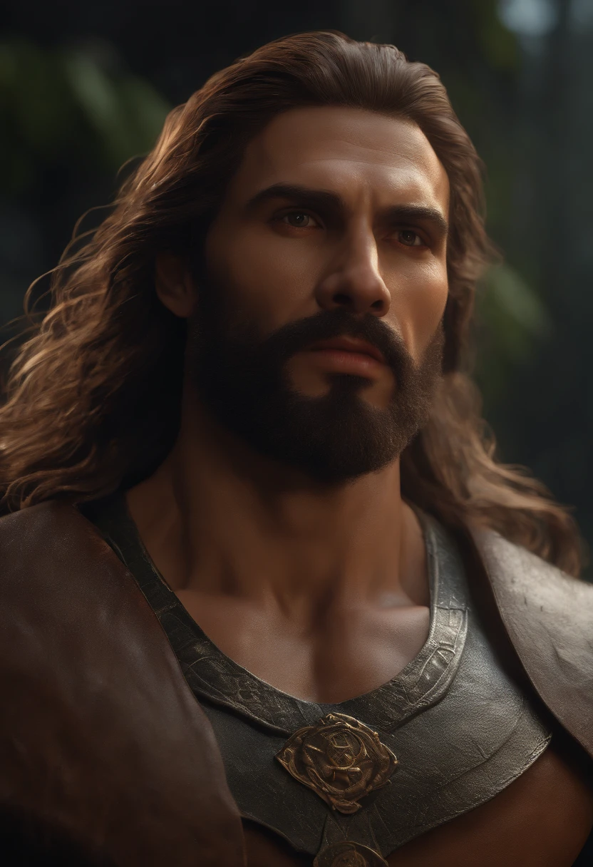 (Professional 3D rendering:1.3) de (realista:1.3) A foto de arte mais bonita do mundo,It features soft, bright male heroes in awe, ((Epic hero muscular fantasy rough man wet hero angry look long hair short beard and fierce expression in dynamic pose, fantastic location, Majestic and messy environment)), Unity 8k full-body rendering, action shot, poros da pele, very dark lighting, Sombreamento pesado, detalhado, Face detalhada do espanto, (Vibrando, Realistic photography, realista, Dramatic, Escuro, foco nítido, 8k), (Old leather clothes damaged by bad weather:1.4),, (intrincado:1.4), decadente, (altamente detalhado:1.4), Pintura digital, Renderizado por Octane, art stations, Conceito-Arte, liso, foco nítido, 插圖, Arte Germinal, (Loish:0.23), Wlop Ilya Kuvshinov, e Greg Rutkowski e Alphonse Muito obrigado, (global ilumination, studiolight, light volumetric), chuvas fortes, floating particles, patife, fantasia, Uma vez, corpo inteirobian, ((Fundo escuro e antigo da cidade:1.3)),CGSesociedade,art stations, Leve apenas o rosto