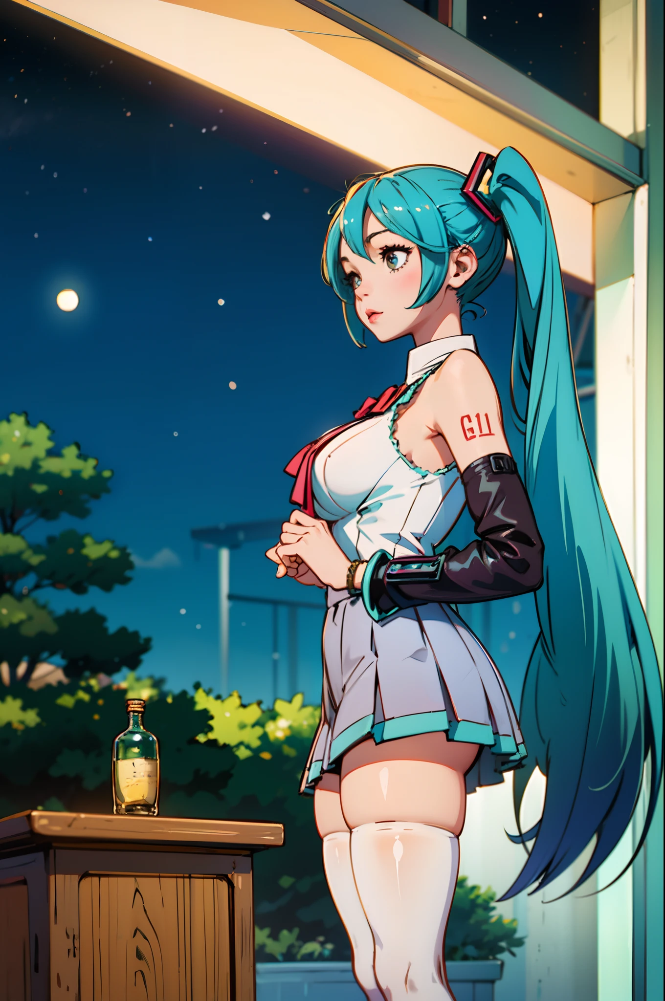 One guy,Big breasts Hatsune Miku,Classroom,校服,white stockings,the night,Moonshine,The golden ratio of figure,8K,cute big breasts