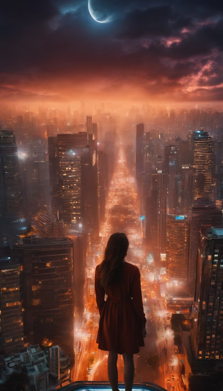 a girl, preso na cidade, sem rosto, Aliens attack city, Alien attack, cinemactic