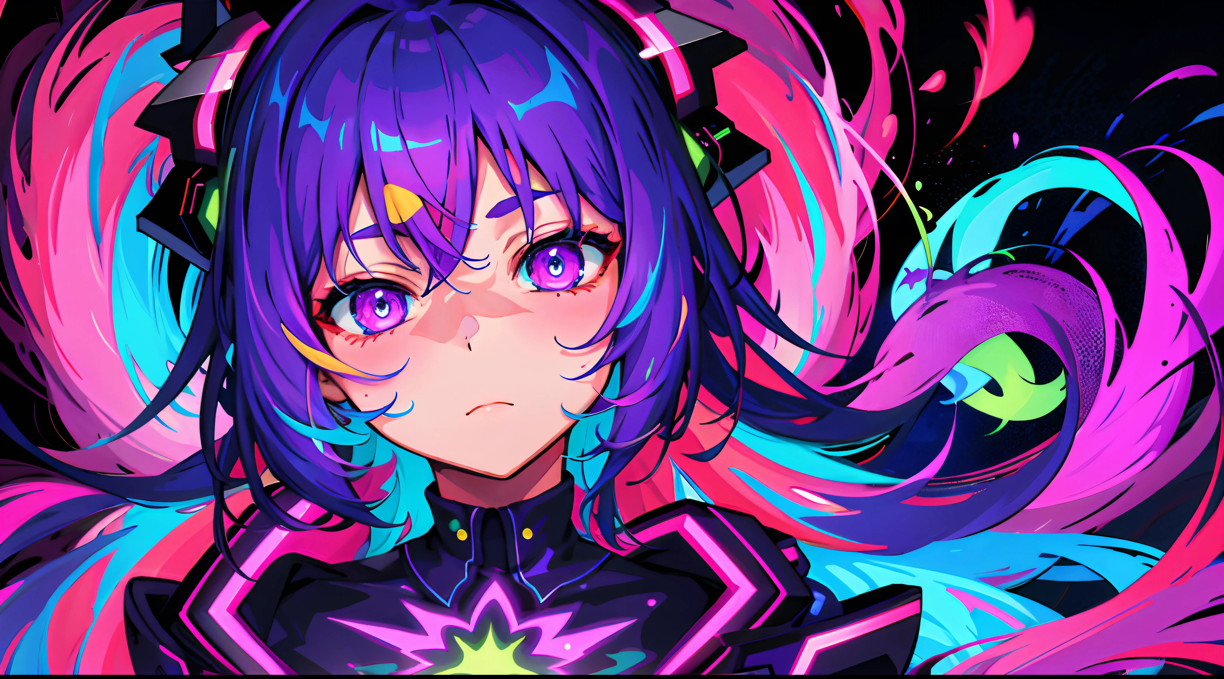 tac001_style,1girl,female_focus, chromatic_aberration, floating_hair,depth_of_field,blurry,liquid,simple_background,(vivid_color), neon_color,
<lora:tac001_loha:0.8>