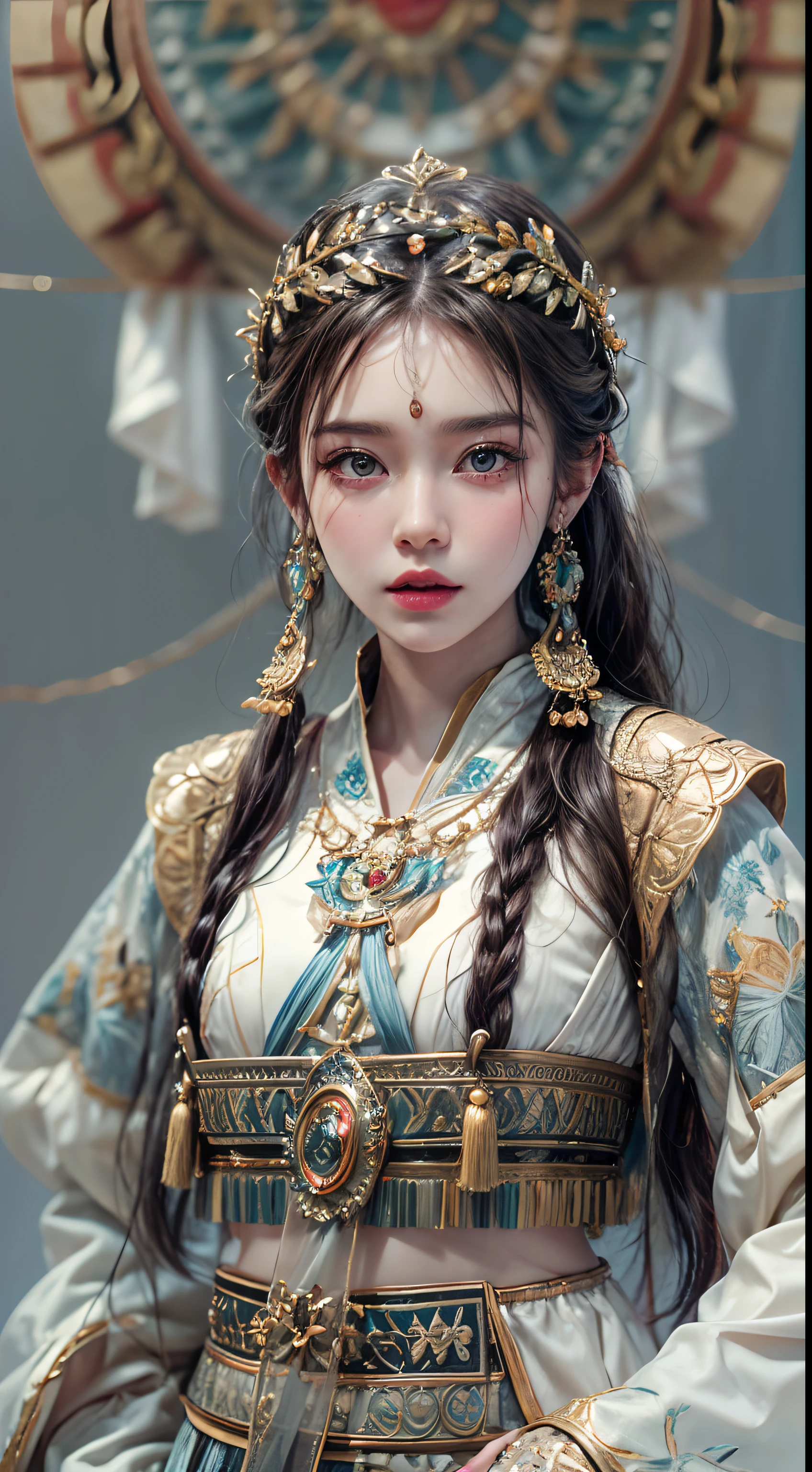 (tmasterpiece,best qualtiy,realisticlying:1.37),(Complex and sophisticated,Highly detailed skin and face),Hmong girls wearing Hmong costumes (by Artist Anna Dittman:1), (((Masterpiece))), (((Best quality))), ((Ultra-detailed)),(Detailed light),((An extremely delicate and beautiful)), Hmong,garments、head gear、耳Nipple Ring,with a pure white background,Cut out the soft lighting of the movie,8k wallpaper,Solidarity,art stations,High resolution CG