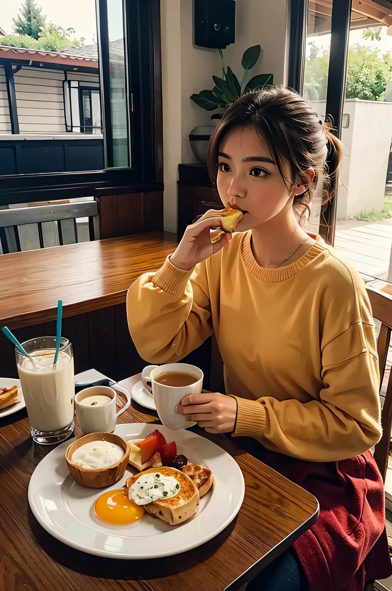 Eating breakfast