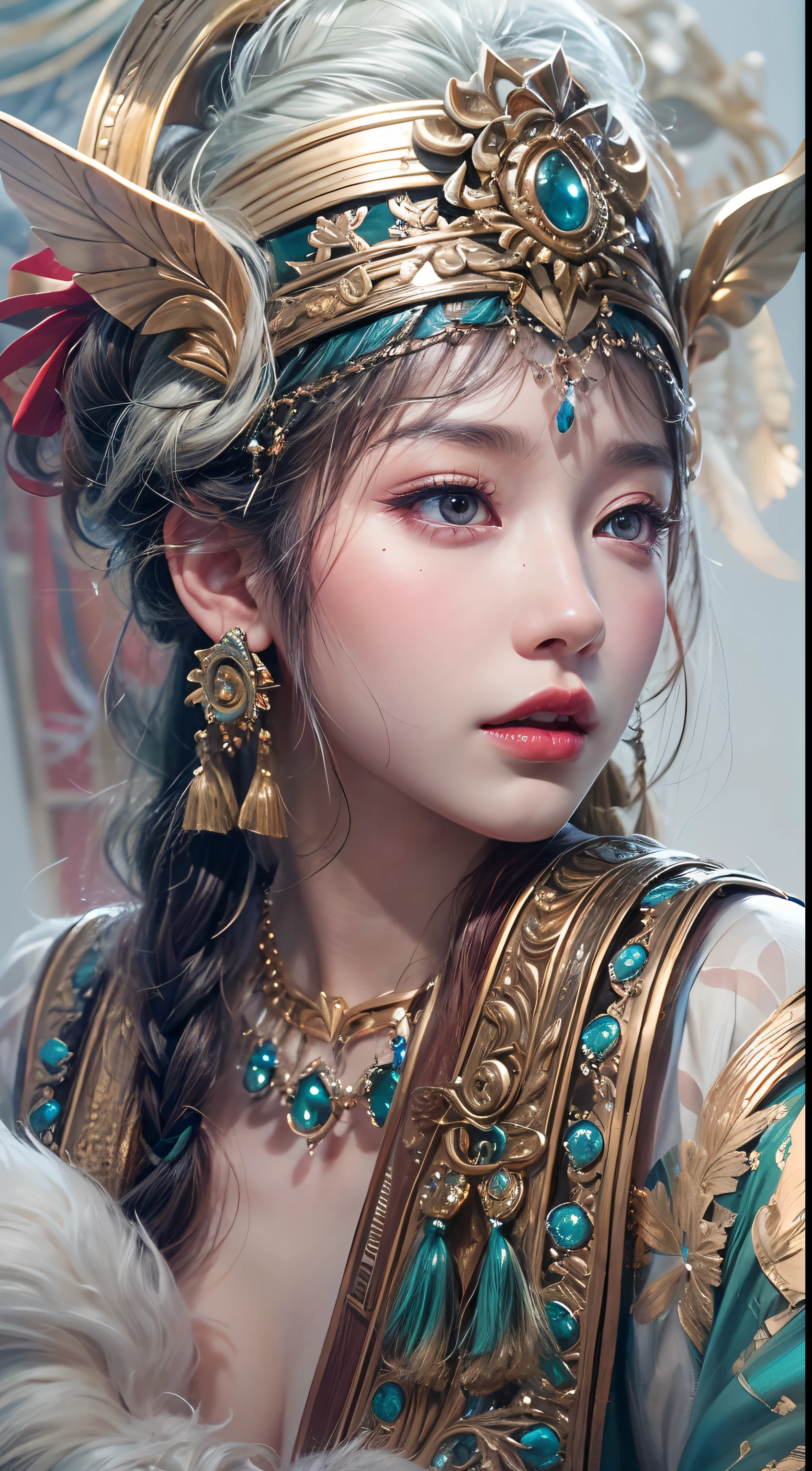 （tmasterpiece，best qualtiy，realisticlying：1.37），（Complex and sophisticated，Highly detailed skin and face），Hmong girls wearing Hmong costumes (by Artist Anna Dittman:1), (((Masterpiece))), (((Best quality))), ((Ultra-detailed)),(Detailed light),((An extremely delicate and beautiful)), Hmong,garments、head gear、耳Nipple Ring，with a pure white background，Cut out the soft lighting of the movie，8k wallpaper，Solidarity，art  stations，High resolution CG