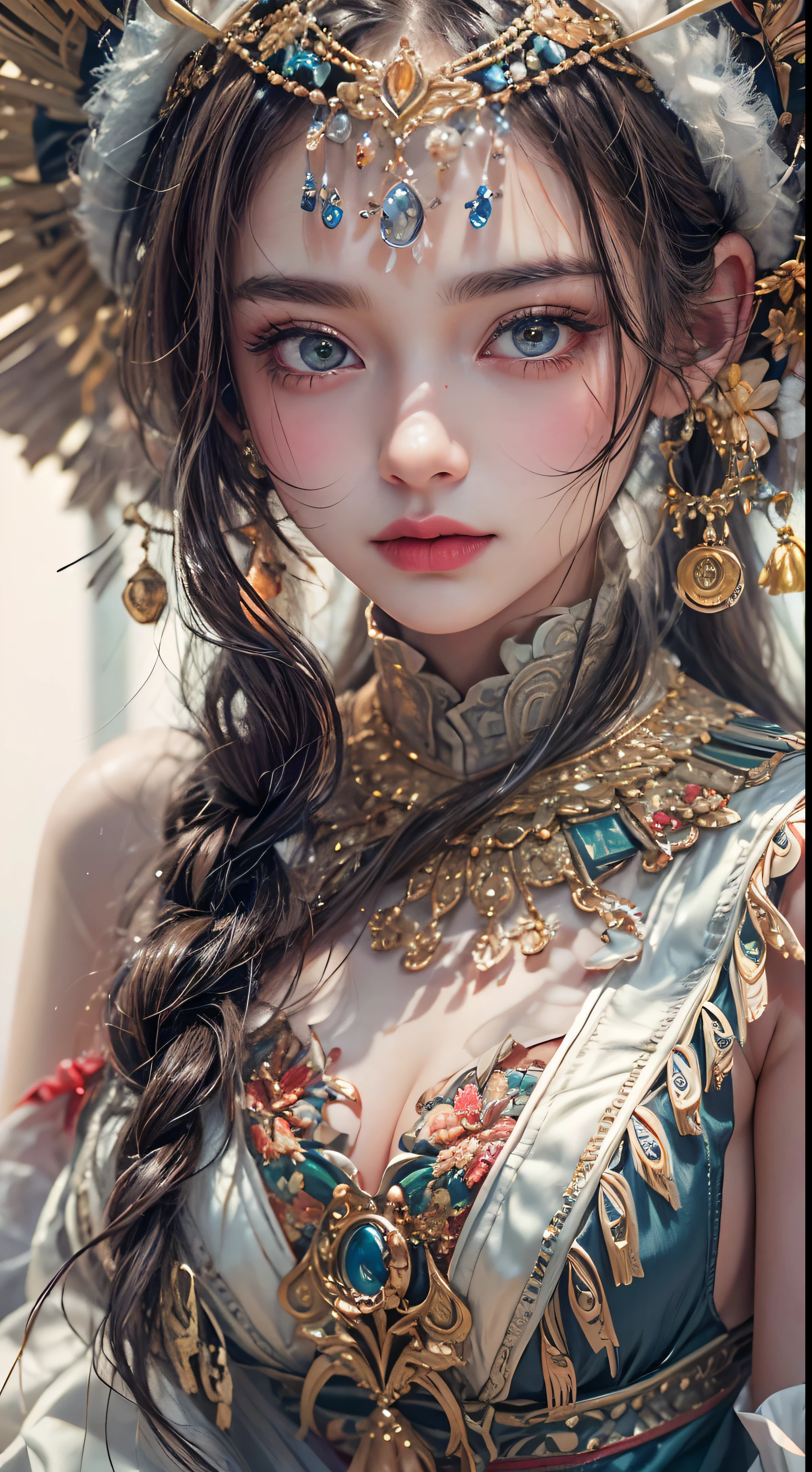 (tmasterpiece,best qualtiy,realisticlying:1.37),(Complex and sophisticated,Highly detailed skin and face),Hmong girls wearing Hmong costumes (by Artist Anna Dittman:1), (((Masterpiece))), (((Best quality))), ((Ultra-detailed)),(Detailed light),((An extremely delicate and beautiful)), Hmong,garments、head gear、耳Nipple Ring,with a pure white background,Cut out the soft lighting of the movie,8k wallpaper,Solidarity,art stations,High resolution CG,8K, RAW Photos, Highest Quality), Realistic, Intricate Detail, Extremely Detailed Eyes and Eyelashes, Portrait, Close-up, Digital SLR, Ultra Quality, Fujifilm , Hyper Realistic, Masterpiece , extremely detailed,beautiful details, best quality, official art, most detailed ultra 8k CG unity wallpaper (masterpiece: 1.3), (8k, optical, RAW photo, best quality : 1.4), Sharp focus: 1.2, ( (Large) chest :1.4) )), Highly detailed face and skin texture, high resolution Extremely high resolution, hyper-realistic, detailed tall, (8k), (best quality), nice detailed nose, full body,