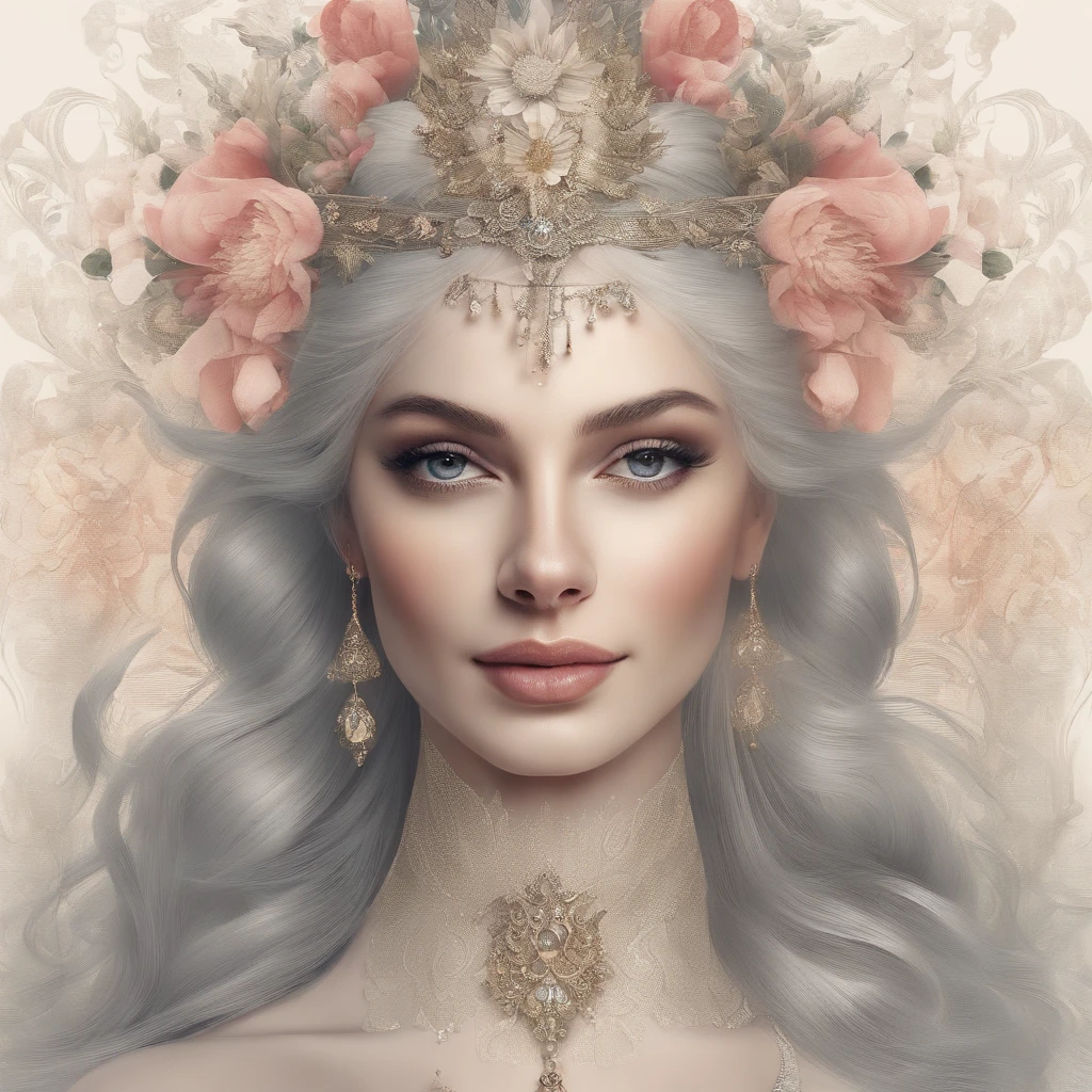 ((Gorgeous Princess)), (with long, Loose gray hair), (Bright and beautiful eyes), (side profile), art station trend, "The Flower of Hope" Jean-Honoré Fragonard, Peter mohrbacher, Super detailed, Crazy detailing, Stunning, Intricate, elite, Jugendstil, ornate, liquid wax, elegant, luxurious, by Greg Rutkowsky, ink style, Sticker, vector art, Beautiful character design, Double exposure shot, Luminous design, Winning bet, Masterpiece, AMOLED-black background,
