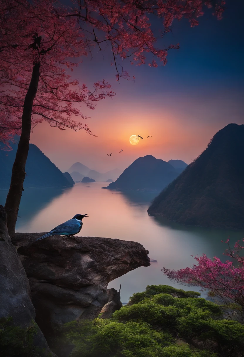 People are idle,Night Jing Chun Mountain Sky。Moonrise Bird,Time is in the spring。