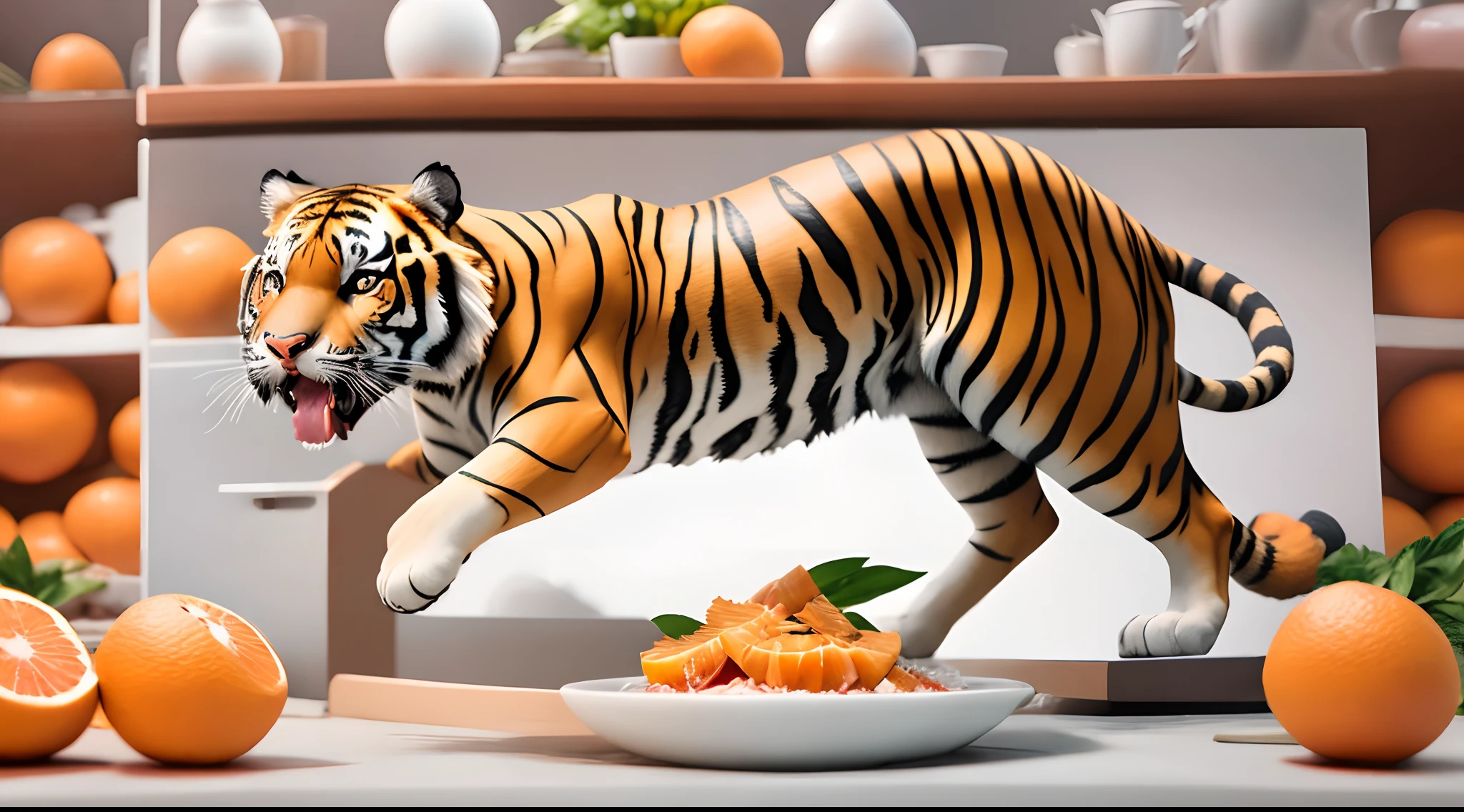 Tiger eating a orange