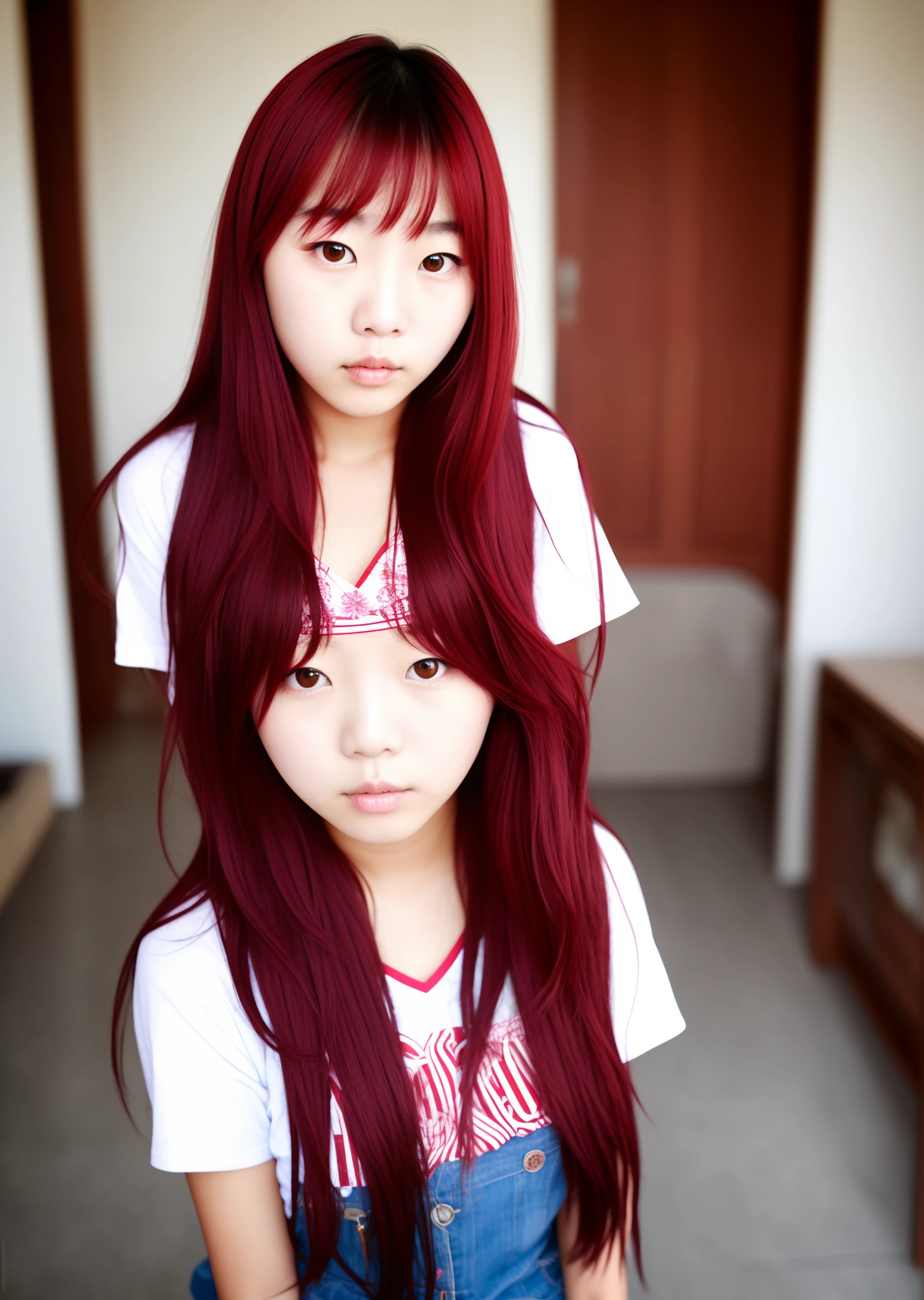 creepy korean pale teenage girl red hair