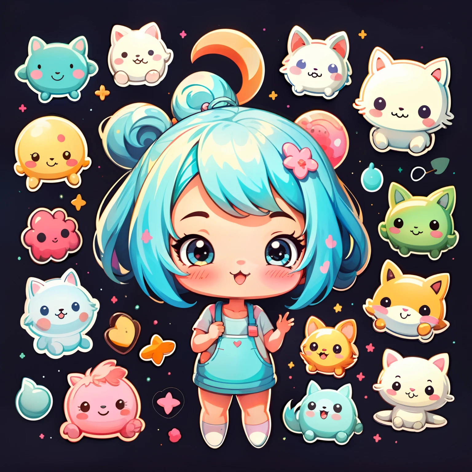 sticker,1girl,cute,kawaii,cute,chibi simple background,