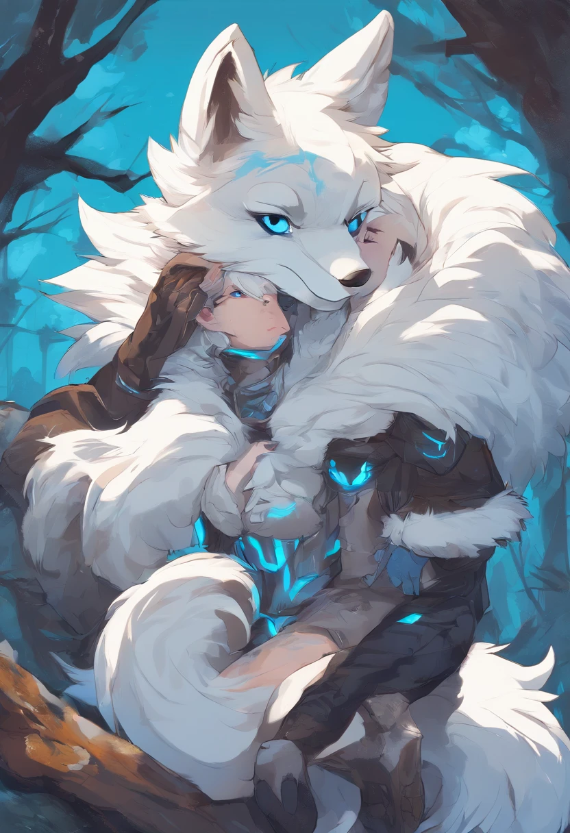(furry fox cub:1.3, bright blue eyes, white fur, fox boy, short body:1.2, having rough sex on public, no clothings, thick thigh, moaning, one adult, one cub:1.2, public space, everyone staring:1.1)