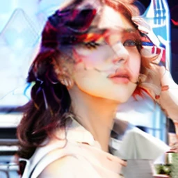 Red-haired woman in white dress sitting on the balcony of the building, with your hand on your head, sedutora, seios grandes, labios carnudos, despir, olhos azuis, Novo, gostosa, Surrealista, embelezar, 8k, futurista
