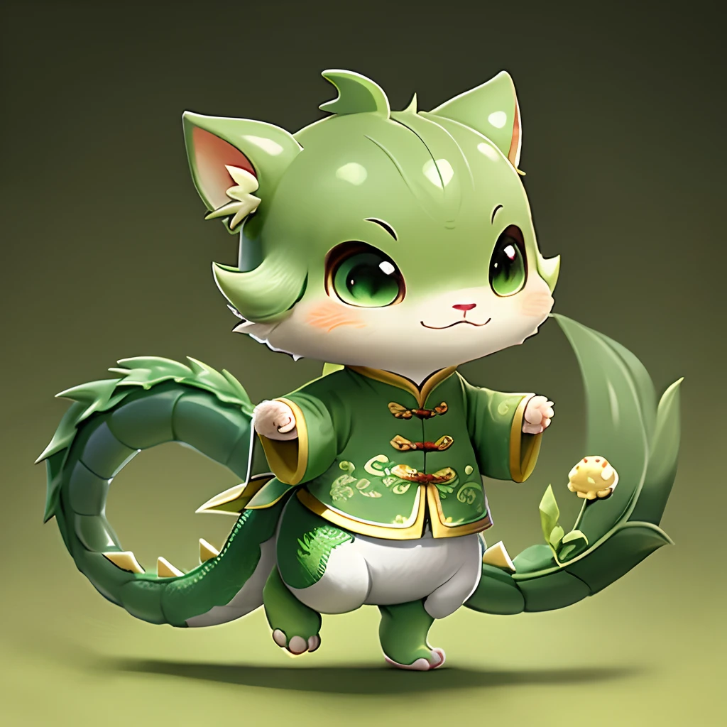 Cute dragon kawaii Chinese style,standing on your feet,Human image,green color,kawaii,frontage
