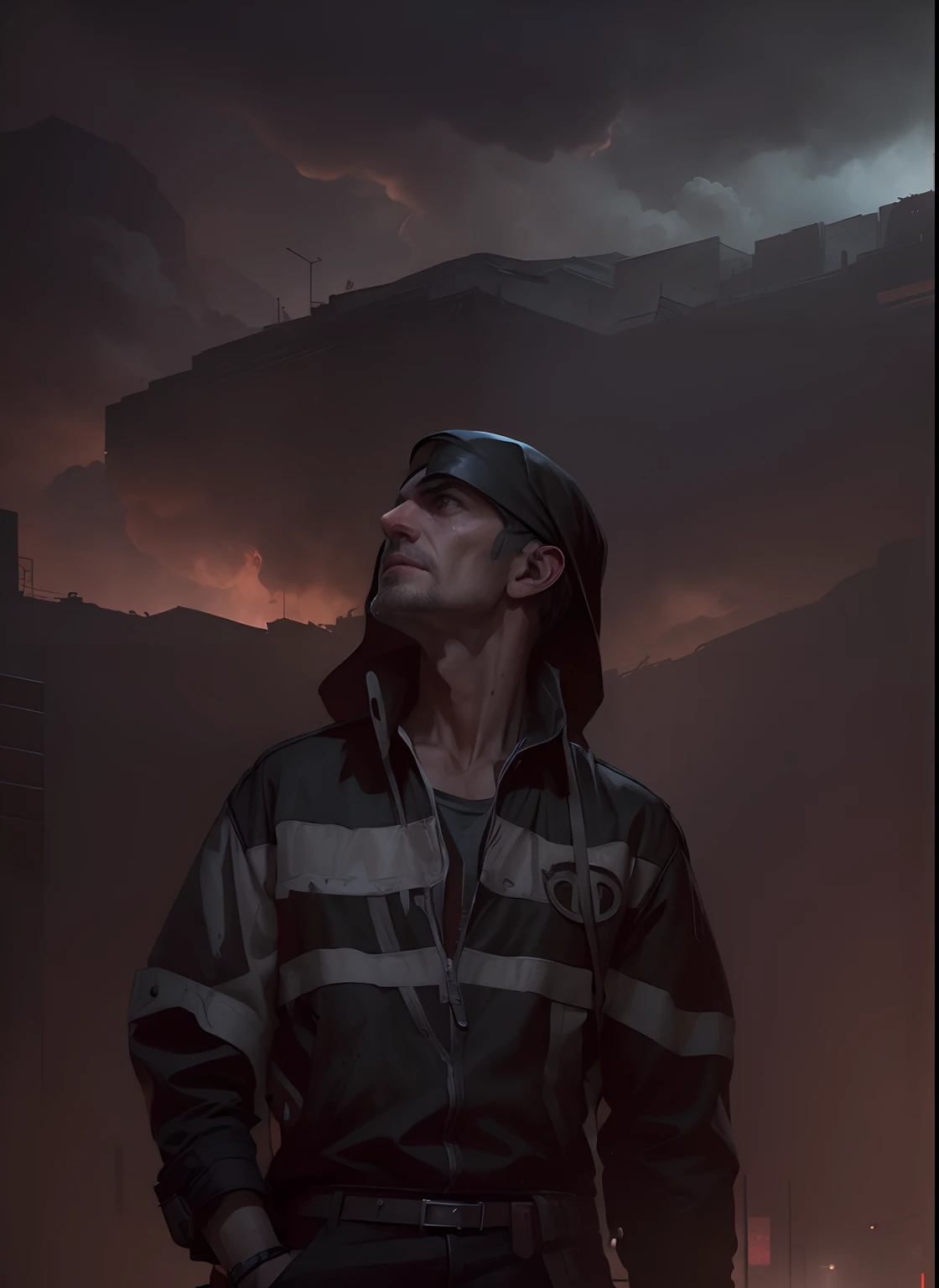 there is a man on street, background of resident evil game, concept art like ernest khalimov, resident evil virus concept art, stylized urban fantasy artwork, resident evil inspired, photorealistic dark concept art, character art the cont, resident evil --auto