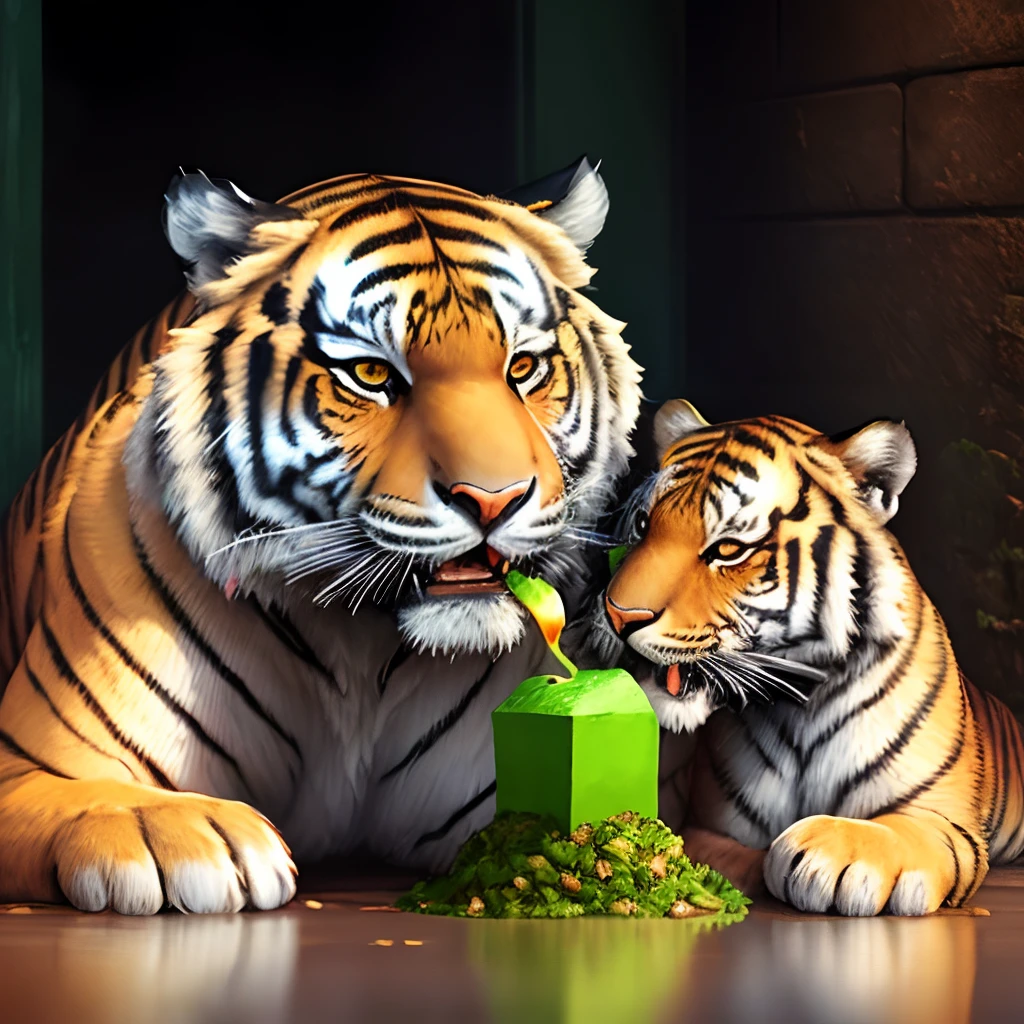 Tiger eating a leprechaun