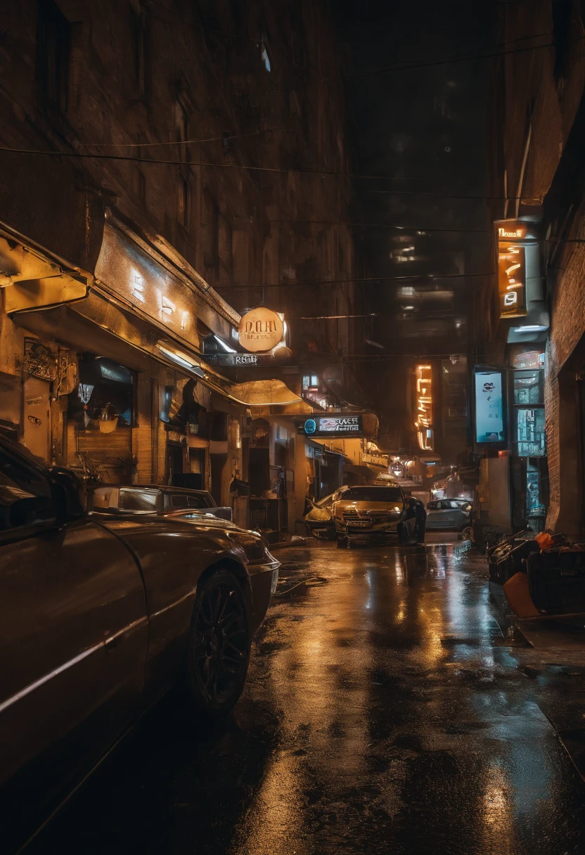 (best quality:1.2), vibrant colors, futuristic lighting, detailed clothing, neon signs, flying cars, bustling city streets, tall skyscrapers, holographic displays, rain-soaked pavement, glowing cybernetic implants, mirrored sunglasses, advanced technology, concrete jungle, urban decay, intense gaze, confident stance, aesthetic graffiti, steam rising from vents, dark alleyways, cityscape reflections, high-tech gadgets, glowing tattoos, augmented reality, dynamic composition, cinematic feel