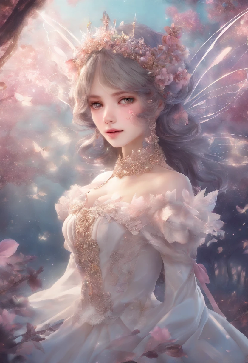 1girl in,独奏, Official art、Unity 8k Wallpapers、ultra-detailliert、Beautifully Aesthetic、Beautiful fece、masterpiece、top-quality、 Metamorphosis、depth of fields、ta、robe blanche、Facing the front、big eye、