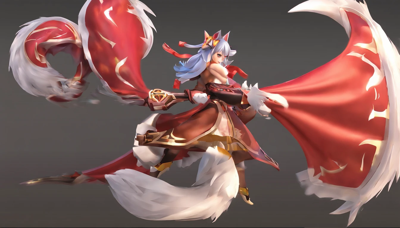 Ahri de League of Legends, foto do corpo todo, perfect hands, cabelos pretos e longos, nine fox tails on the tailbone, orelhas de raposa pretas, roupa de samurai vermelha, papel de parede, fundo em Iona, rosto sexy oriental, cabelos pretos escuros, imagem horizontal, celular