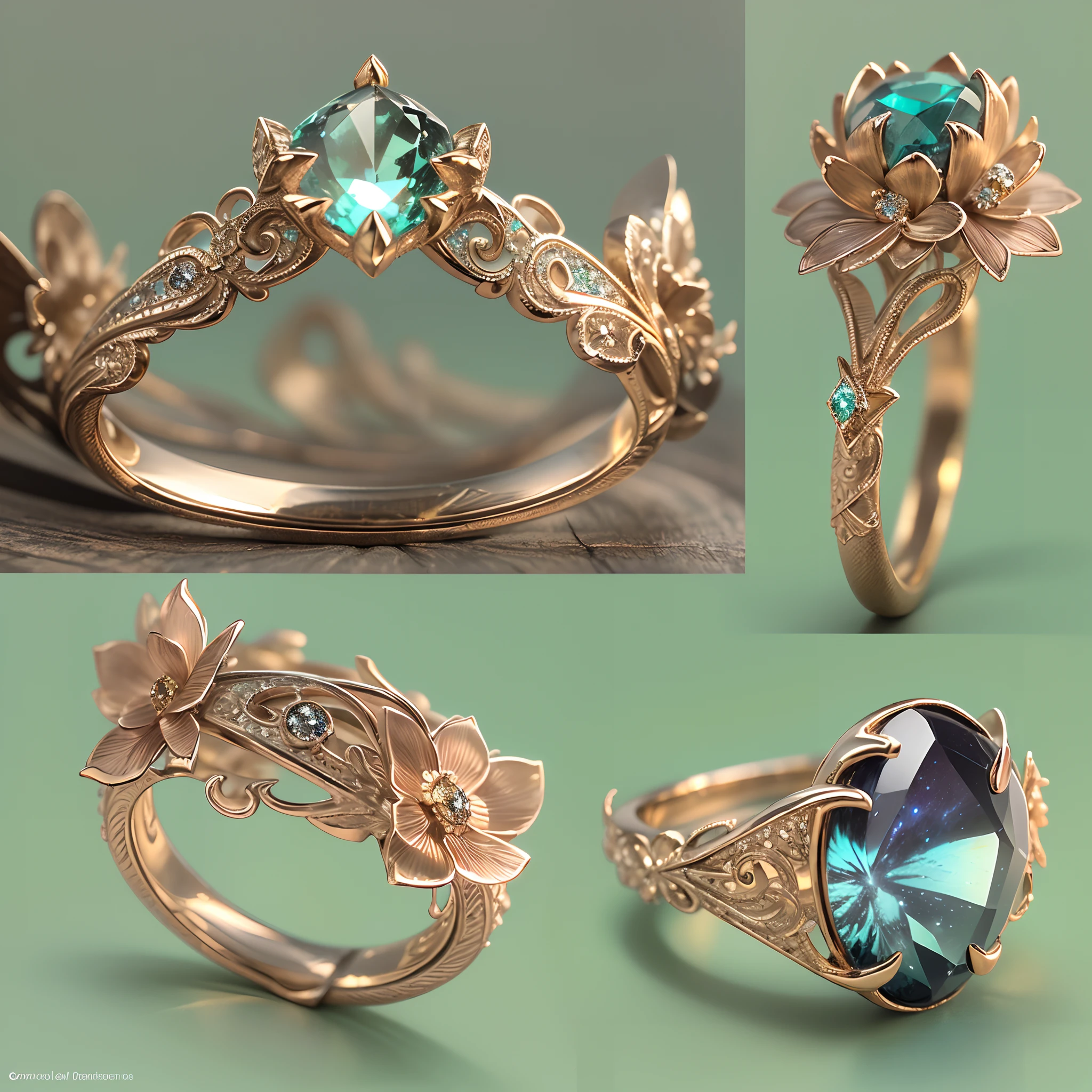 (Couple Rings,Couple rings,2 similar rings,Wedding Ring Art Design,Solo:1.2),(Wedding Ring Art Design,Glass flowers,Nebula Jewelry,Starry Sky Color Crystal,Abstract Pattern Rings:1.45),(Convoluted,Ironwork,handmade,Romantic engagement ring with pear-shaped diamond center stone,Set on rose gold band. The band is decorated with diamonds along the edges,Add a feminine touch to your design,The image is soft, In a dreamy atmosphere、Suitable for use in Facebook ads for engagement rings:1.2),Glossy shiny ring,Metal hollow sculpture of dragon head,Phoenix Head,and flowers,Victorian Gothic Berlin black iron jewelry,Meticulously carved diamonds,Gold thread and jade belt,Metal sculpture in the shape of a hollowed-out plant,Fractal geometry,disorganized,Streamlined structure,Volume Light,Flickering light,Obvious dimming effect,