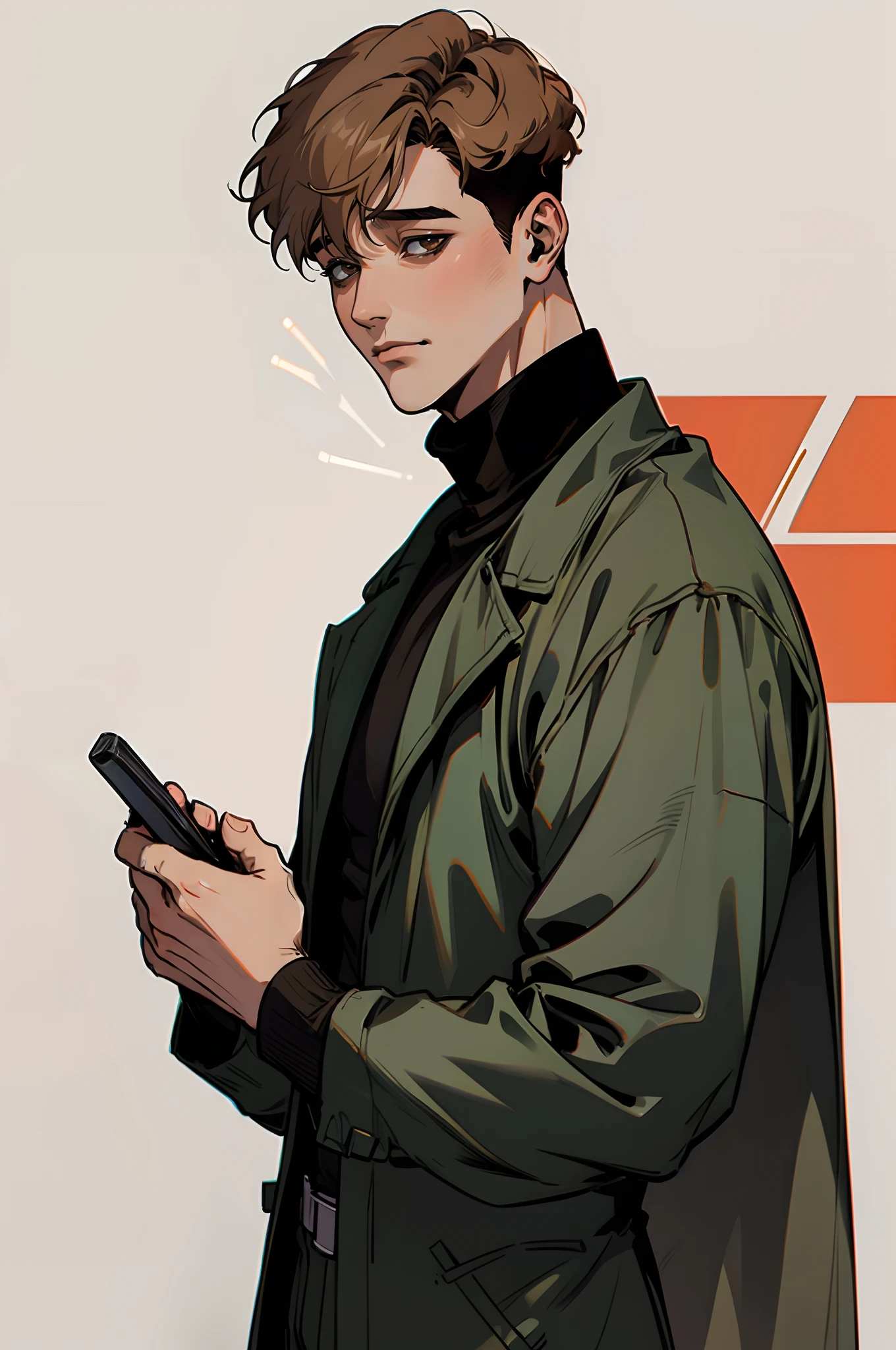oh sangwoo, solo, cowboy shot, short hair, brown hair, 1boy, male focus, black turtleneck