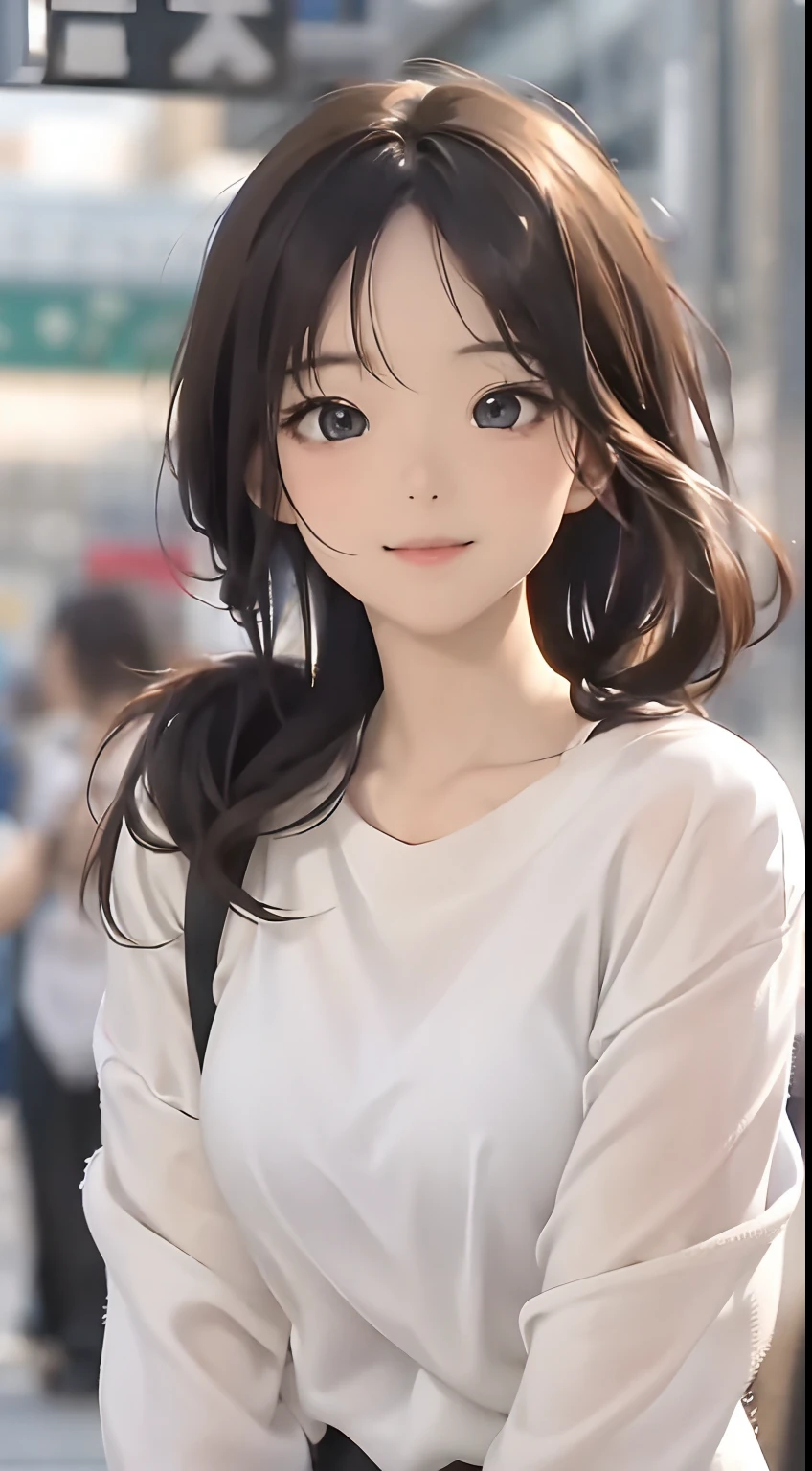 (upper body:1.4), white shirt, beautiful japanese girl, clean face, looking at viewer, smile, ultra-realistic, high resolution, new photo, sharp focus, ticker, face light, dynamic lighting, movie lighting, professional shadows, beautiful cityscape background, maximum detail, extremely detailed, ultra-detailed, fine details, real skin, delicate facial features, detailed face and eyes, sharp pupils, realistic pupils