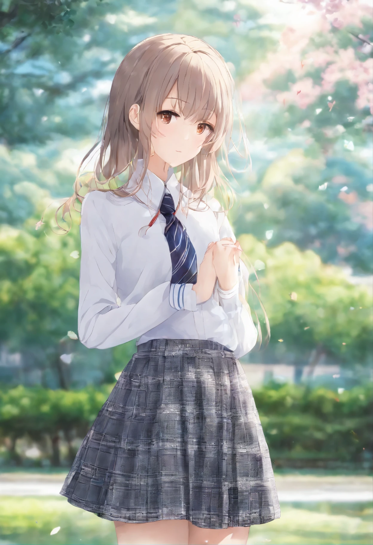 18 years old female, Long hair, RAW photo, Bokeh (Realism: 1.4, Realistic), High detail CG unified 8K wallpaper, 1girll, ((Slim body: 1)), (Small breasts: 1), back on viewer, ((View directly from the front)), (HQ skin: 1.4), 8K UHD, Digital SLR, Soft light, High quality, filmgrain, Fujifilm XT3, ((school uniform, Short skirt,Sheer revealing dress:1.5)), ((En plein air, at park))) Long beads, Portrait,((Short hair in layers, Black hire,Small breast:1.2)),(view the viewer:1.4),(full bodyesbian:1.8)