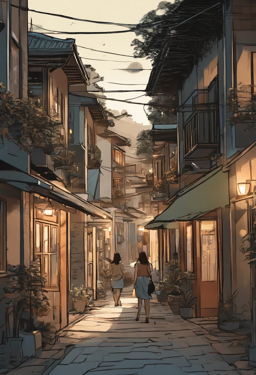 Comic strip,Hong Kong comic book style,Fengyun Cartoon Style,(((Cartoon Storyboard))),Two-dimensional illustration,Makoto Shinkai Style,Makoto Shinkai Manga Art,teens girl,The narrow streets of the town,Starry skiing,vibrant with colors,ultra-fine,Soft lines,High Quality,8K,tmasterpiece