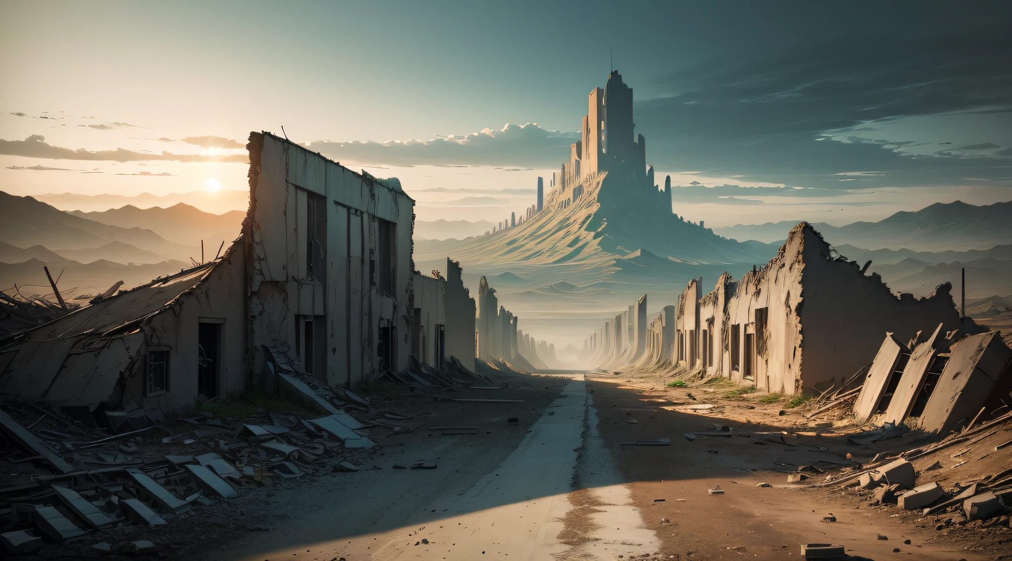 # Mapa mental: Desolate post-apocalyptic landscape

## Description
- Haunting and thought-provoking image of the end of the world
- Depicts a Desolate, Post-apocalyptic landscape
- Ruined cities, terra arrasada, and heaven of ill omen
- Remnants of human civilization in ruins
- Nature reclaiming the land
- Subtle details that suggest the causes of the apocalypse
- Conveys a sense of despair
- Leaves room for a glimmer of hope or resilience

## Elements
- Desolate Landscape
- Ruined cities
- Scorched Earth
- Heaven of Bad Omen
- Ruins of human civilization
- Nature reclaiming the land
- Subtle details suggesting causes
- Feeling of despair
- Glimpse of hope or resilience

## Causes of the Apocalypse
- Environmental disaster
-War
- Catastrophic space event

## Emotions
-Fear
-Awe
-Contemplation
- Fragility of our world
- Consequences of our actions