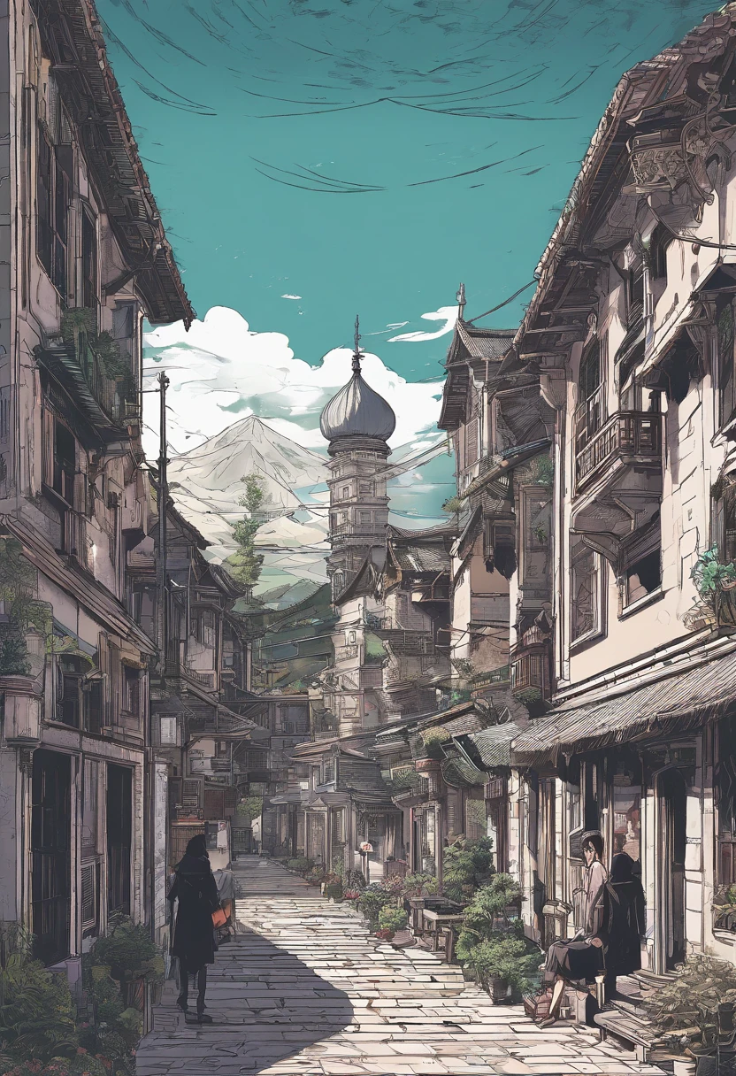 （（（Comic storyboard））），comic strip，Two-dimensional picture，Manhwa Style，Makoto Shinkai animation style，Makoto Shinkai animation film art style，Ultra-wide angle of view，China-style，a town with beautiful scenery，Faraway view，Vivid and bright colors，super-fine，ultra - detailed，high qulity，8K ，oc rendered，dynamic viewing angle，Hyper Real，Ultra photo realsisim