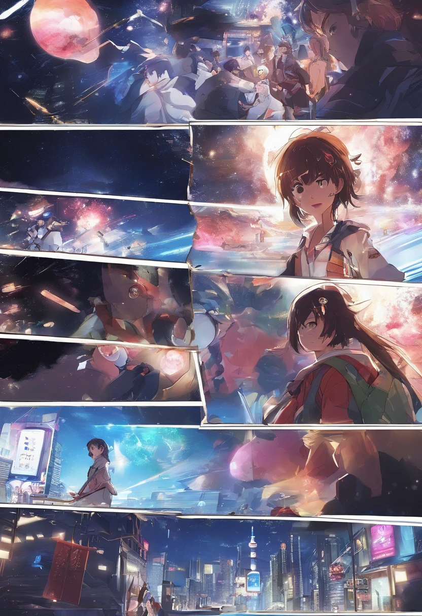 (((Comic storyboard))),(((Cartoon Split,4、5、6 tiles)))。comic strip,Two-dimensional picture,Manhwa Style,Makoto Shinkai animation style,Makoto Shinkai animation film art style,Ultra-wide angle of view,China-style,a town with beautiful scenery,Faraway view,Vivid and bright colors,super-fine,ultra - detailed,high qulity,8K ,oc rendered,dynamic viewing angle,Hyper Real,Ultra photo realsisim