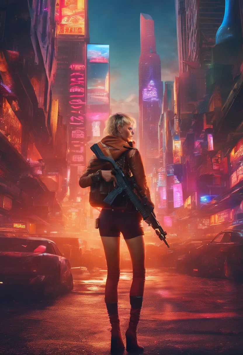 Hyper realistic photo, Charlize theron as an attractive woman [gunslinger:bounty hunter:0.4] standing in a apocalyptic wilderness (glitchwave style:1), Smoke, debris, abstract beauty, near perfection, pure form, intricate detail, ((Best quality, 8k, Masterpiece)), Ultra-detailed face, Detailed eyes, 8k post-production, High resolution, super Detail, trending on ArtStation, sharp focus, studio photos, intricate detail, Very detailed