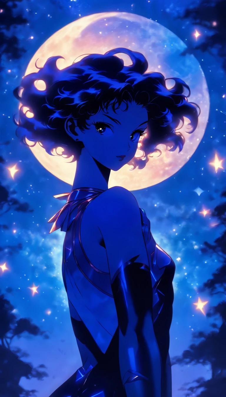 (Silhouette art,best quality,masterpiece,)(sailor mercury),
(((arte em papel cortado,A world where only black exists:1.3)，
(style of 90s portraition),1lady,Solo,slim,epic quality
(profile:1.2),cinematic lighting,reflected skin,Moonlight,The moon behind,Delicate legs,Delicate legs,Extremely long legs)),Slender,Beautiful legs,((dynamic posture)),
sunder
(Dark moon)
Textured glass background,dreamy,