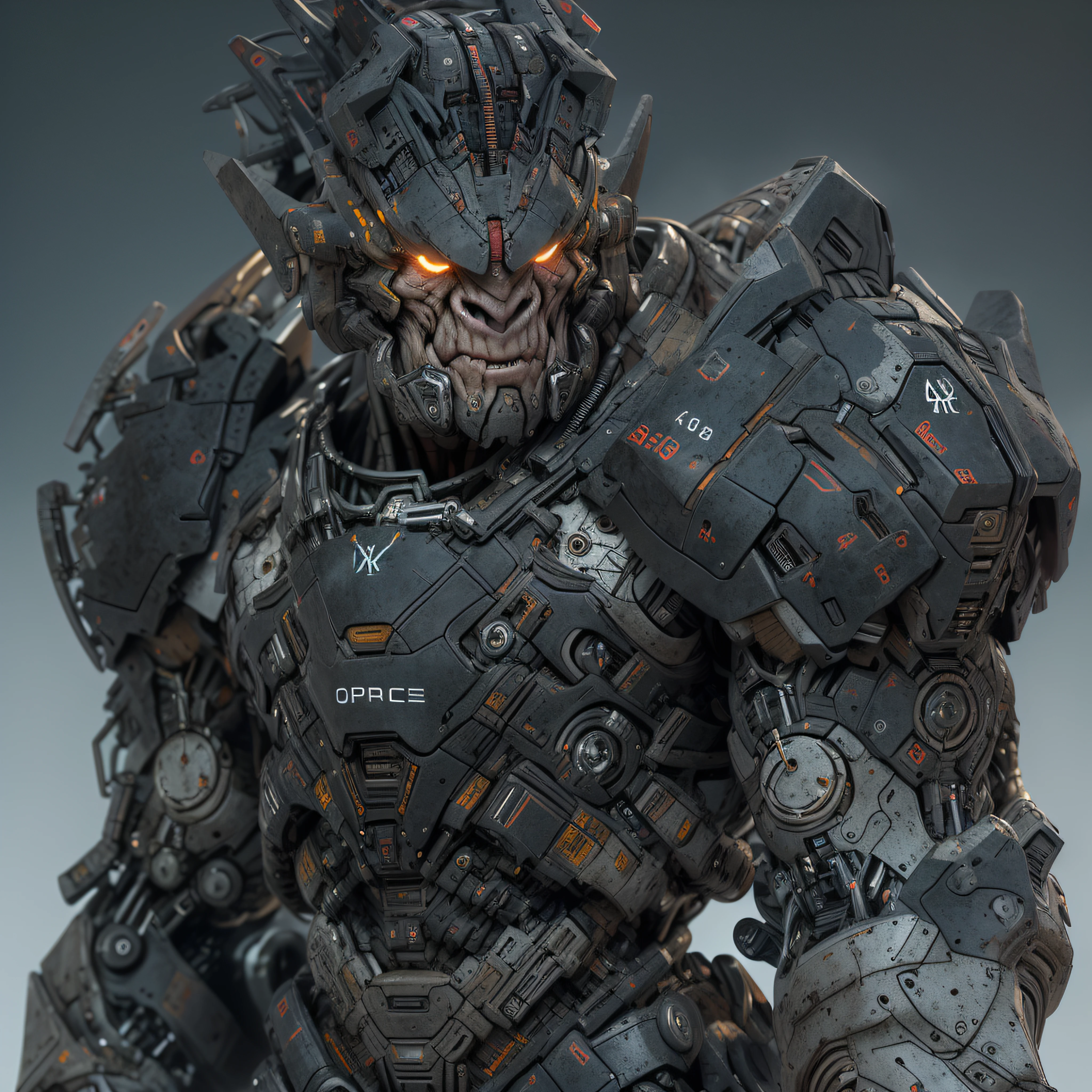 masterpiece, best quality, 1boy, orc, male focus, mecha, robot, science fiction, solo, black background