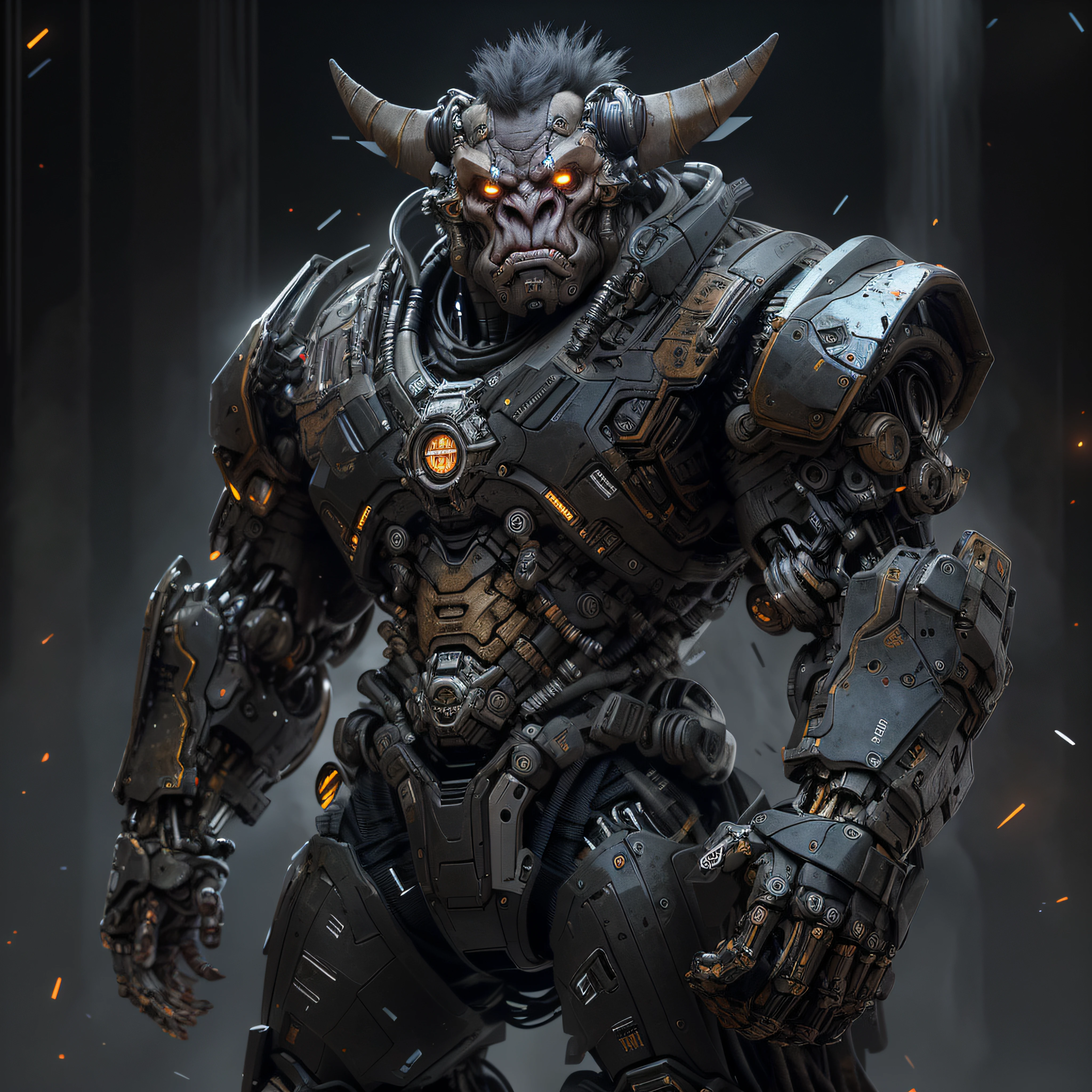 masterpiece, best quality, 1boy, orc, male focus, mecha, robot, science fiction, solo, black background