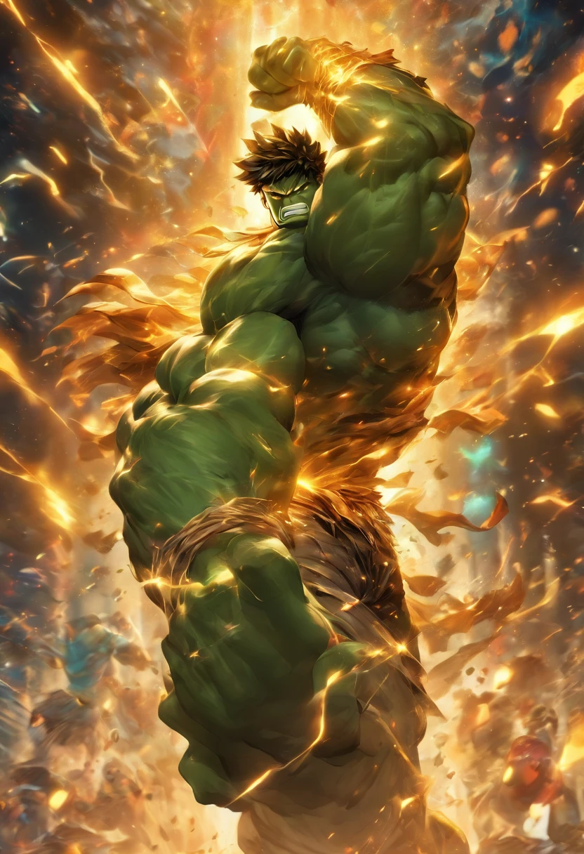 overview whole body , full pose ,full body draw image, detailed line standing static pictures, compelling picture ,gold body ,looking camera seven heads high character , hulk , depth of field, The artwork should have photo-realistic, ultra-realistic, luster painting , hyper-realistic, 3d anime style vector, 3d full shot, standing pose, abstract alcohol ink, cosmic, outer space,, highly detailed, , highly detailed gorgeous face, dynamic pose, ethereal, mystical, paper texture, pulp Manga, and perfect shading, with dramatic lighting. The artwork should be centered, stylized, and elaborate. rendered in 8K resolution for high-quality detail, concept art, smooth , sharp focus, illustration, highly detailed, soft natural volumetric cinematic perfect light,