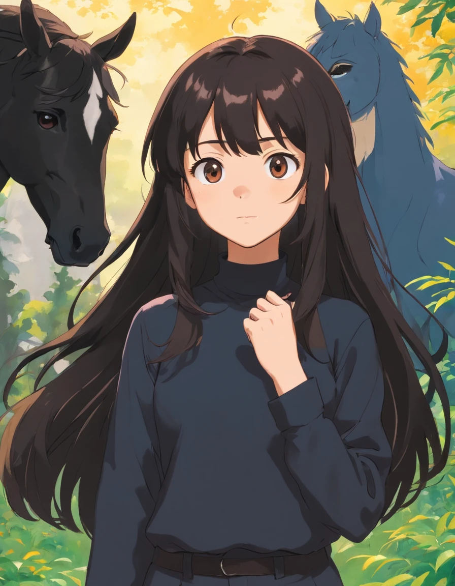 Um jovem de 15 anos com cabelo preto amarrado estilo rabo de cavalo bem longo olhos bem vermelhos uma blusa de manga comprida branca ,black pant ,luva preta um sorriso