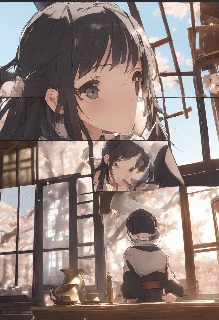 (((Comic storyboard))),comic strip,Two-dimensional picture,Manhwa Style,Makoto Shinkai animation style,Makoto Shinkai animation film art style,Ultra-wide angle of view,China-style,a town with beautiful scenery,Faraway view,Vivid and bright colors,super-fine,ultra - detailed,high qulity,8K ,oc rendered,dynamic viewing angle,Hyper Real,Ultra photo realsisim