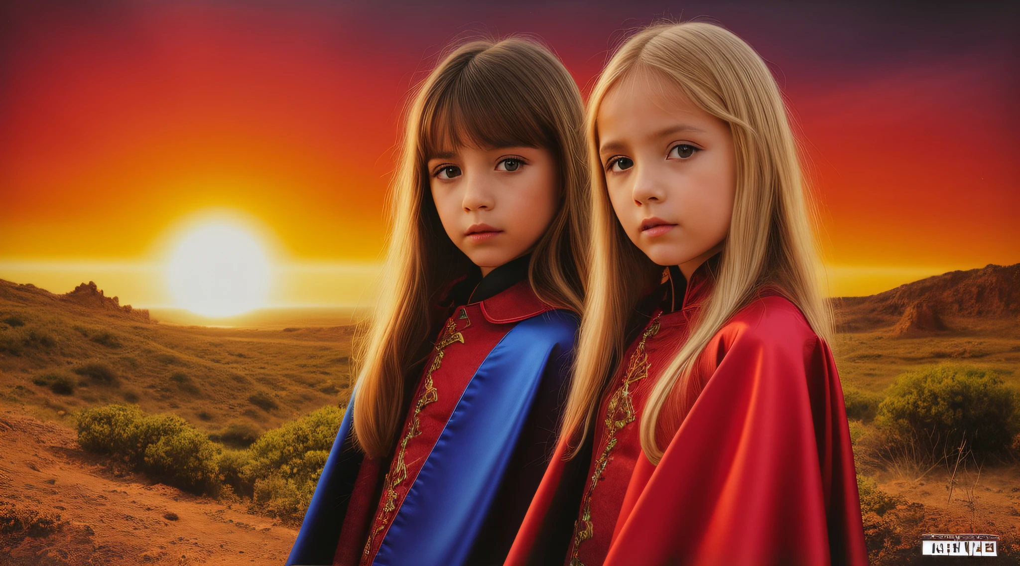 children girls, BLONDE LONG HAIR com um capuz vermelho em um fundo vermelho, um close up, Erosions, scorpions, Caparisons, Album art, prop rocks, album cape, chifres vermelhos, new album cover, Arte Oficial, Arte Promocional, Arcontes, rochas afiadas, rochas alaranjadas, Explosions, rochas), alternate album cover, Variations, progressive rock album cover, album cape!