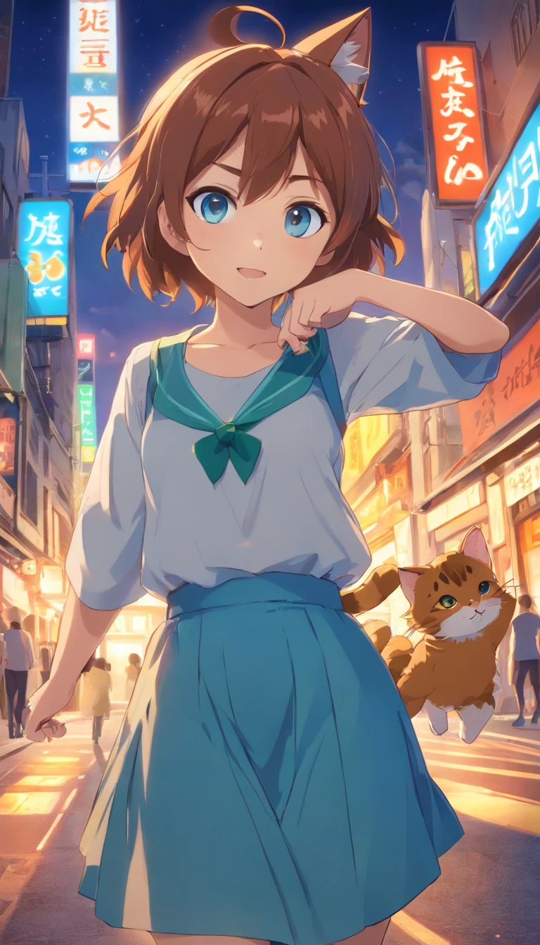 shaggy，Blue glowing eyes，humongous large breast，Cute cats，A little girl holds it，2.7D，Ultra-high sharpness，超高分辨率，8K