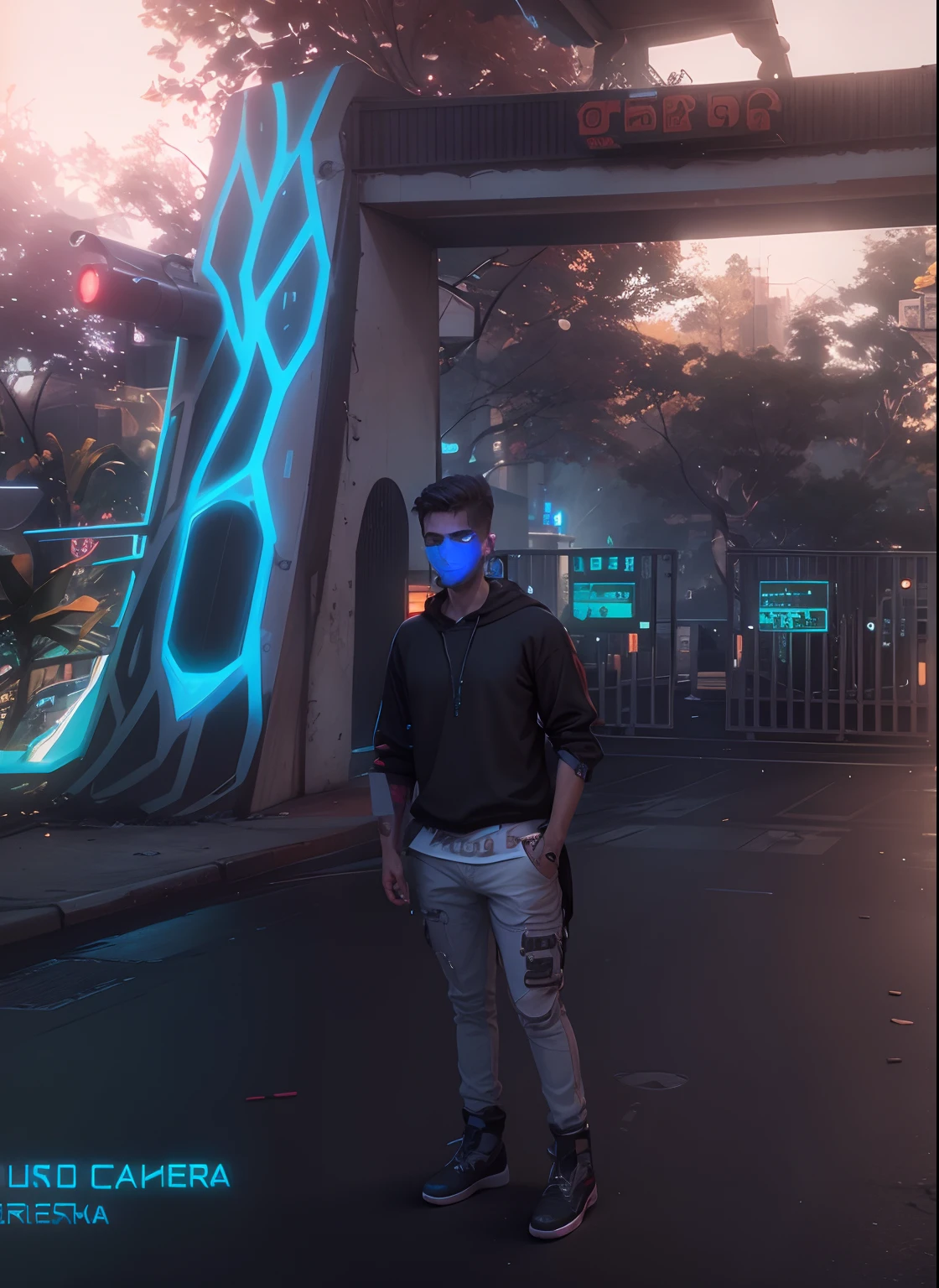 Cyberpunk cute boy background change,Rosto realista,8k,ultra realistic, change background