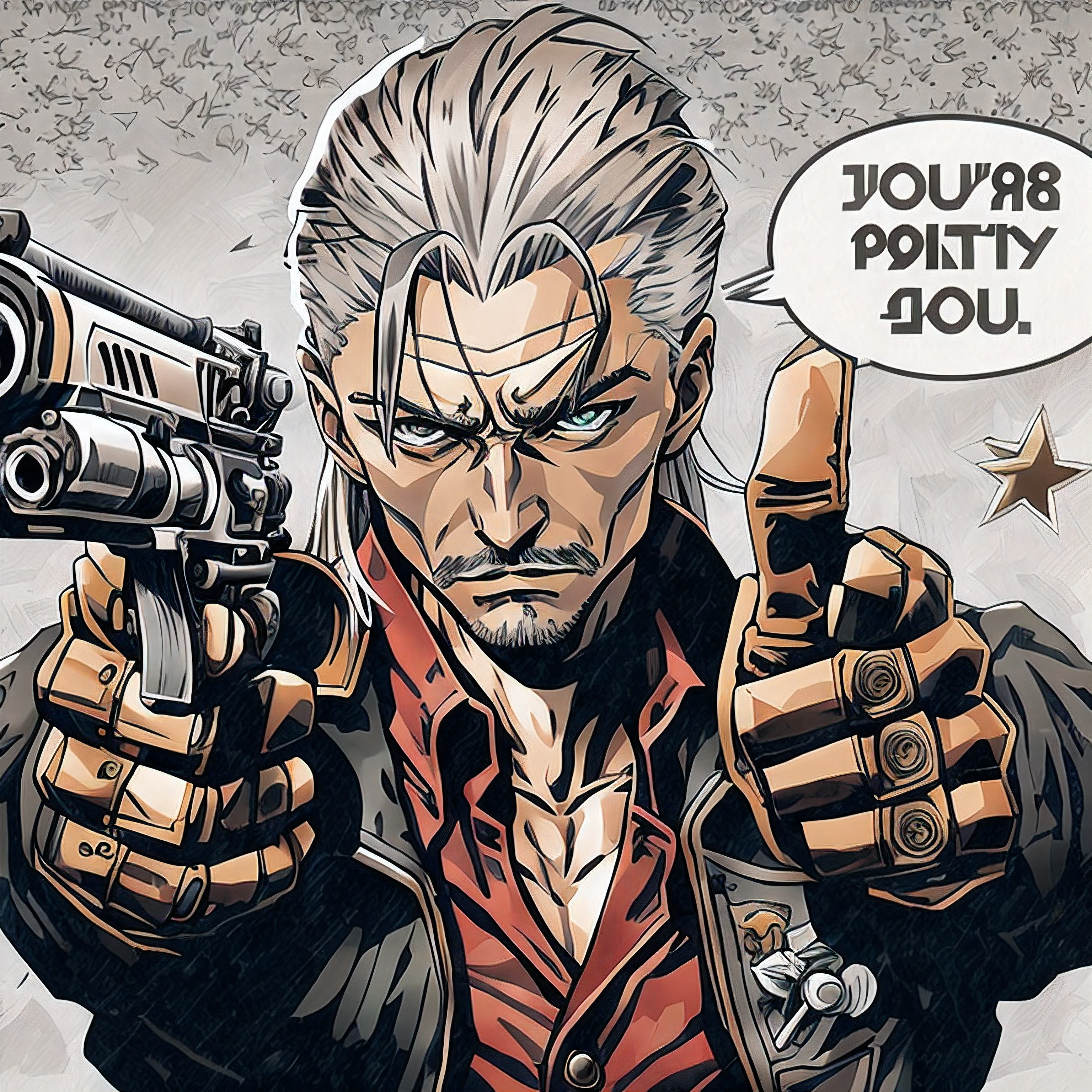 Revolver ocelot , shalashaska, Epic seinen mature anime style ,Jojo's bizarre adventures manga style, detailed illustration.